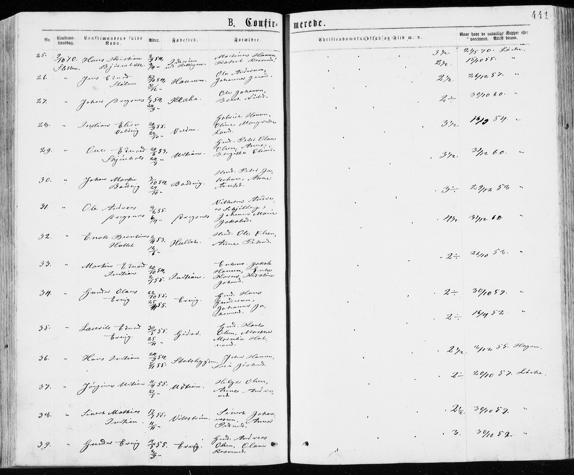 Ministerialprotokoller, klokkerbøker og fødselsregistre - Sør-Trøndelag, AV/SAT-A-1456/640/L0576: Parish register (official) no. 640A01, 1846-1876, p. 441