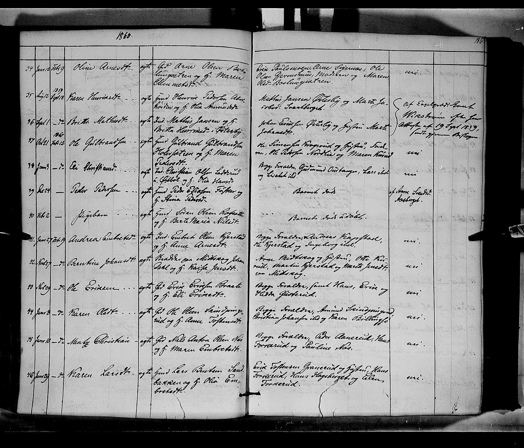 Vinger prestekontor, SAH/PREST-024/H/Ha/Haa/L0010: Parish register (official) no. 10, 1855-1861, p. 186