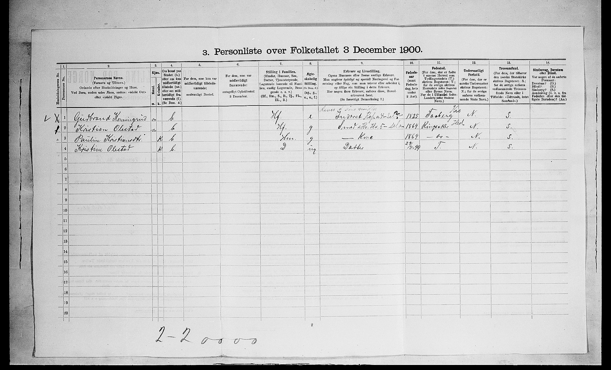 SAH, 1900 census for Nes, 1900, p. 1039