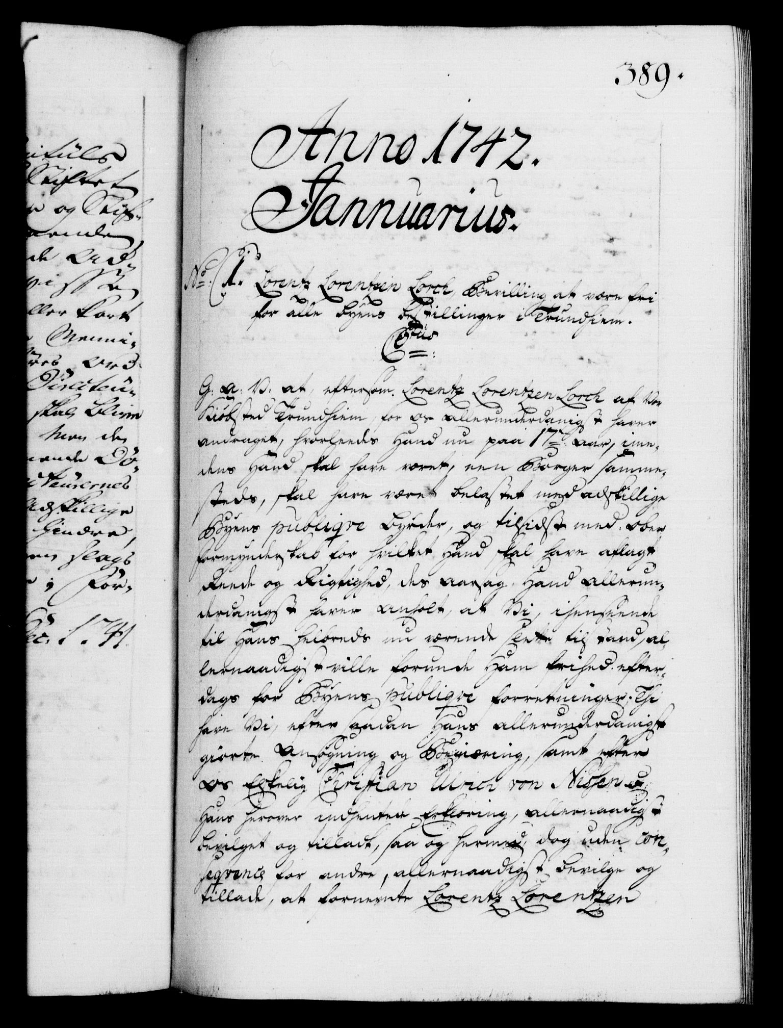 Danske Kanselli 1572-1799, AV/RA-EA-3023/F/Fc/Fca/Fcaa/L0032: Norske registre, 1741-1742, p. 389a