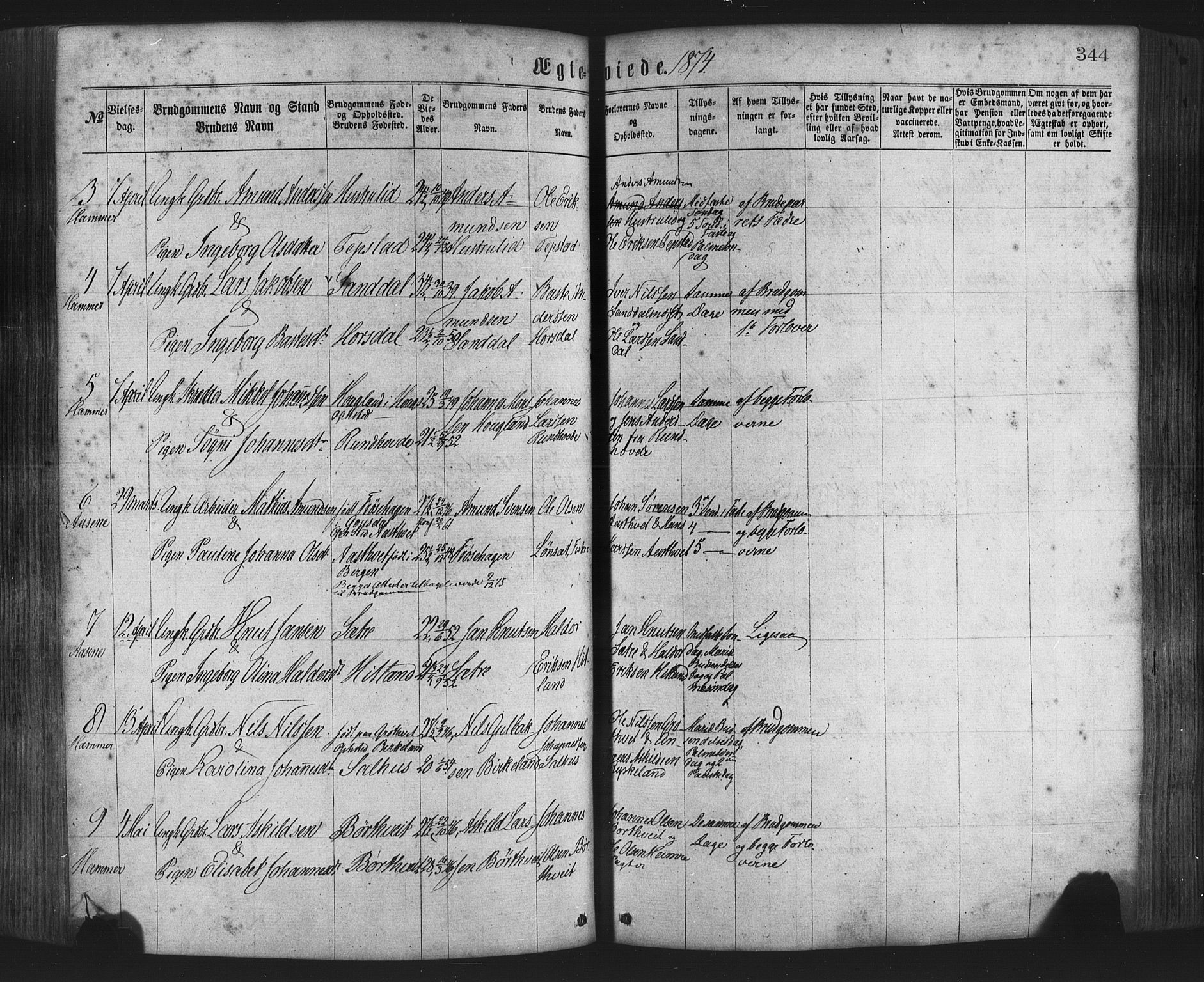 Hamre sokneprestembete, AV/SAB-A-75501/H/Ha/Haa/Haaa/L0015: Parish register (official) no. A 15, 1870-1881, p. 344