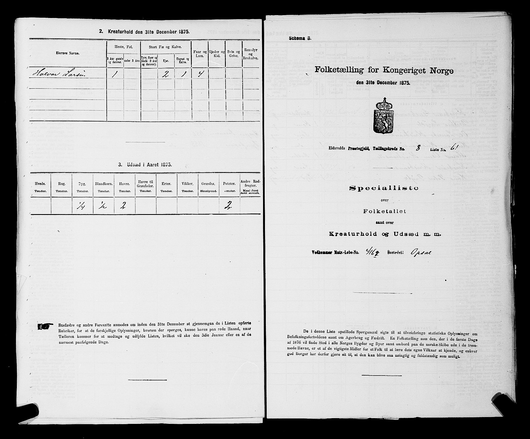 RA, 1875 census for 0237P Eidsvoll, 1875, p. 1196