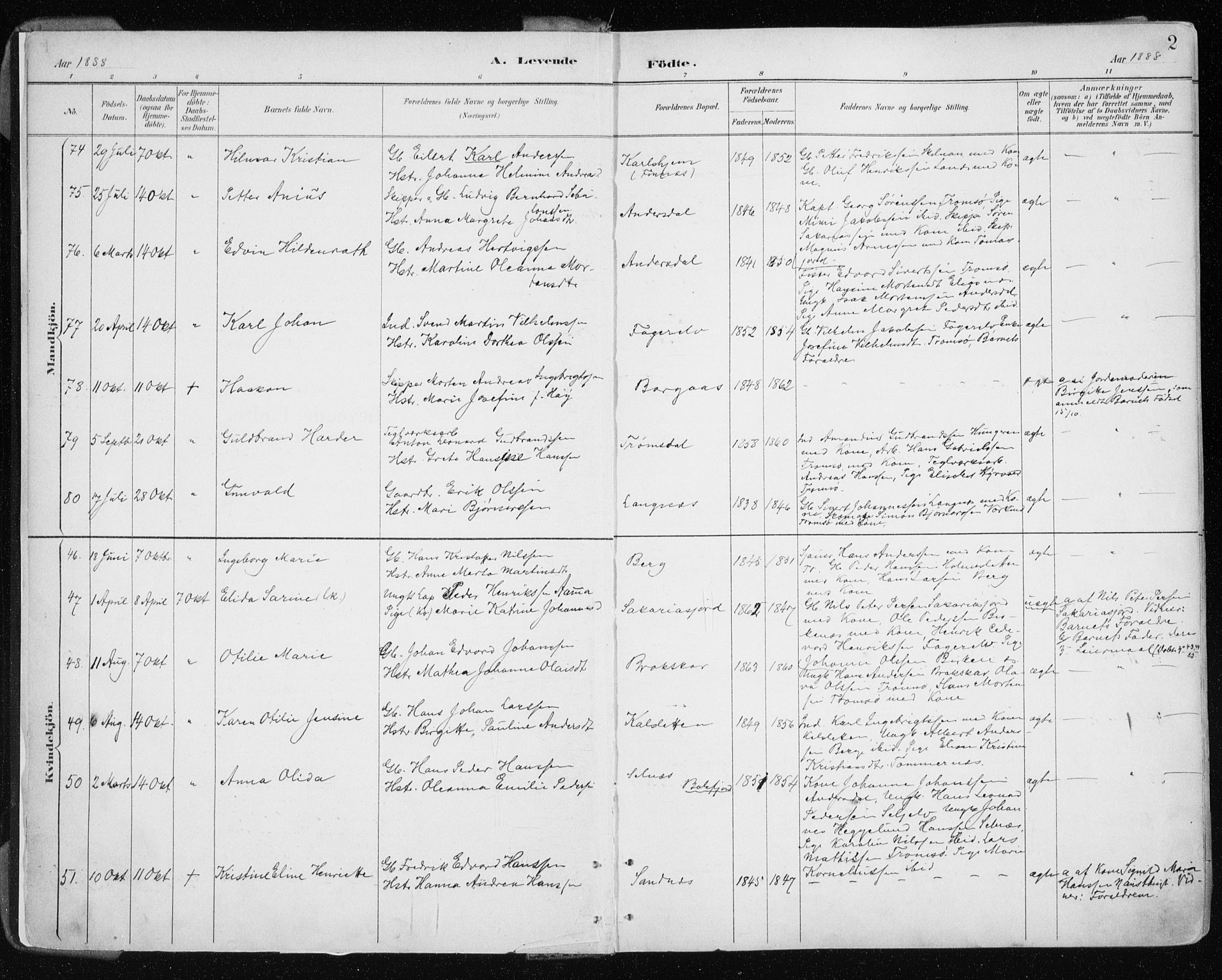 Tromsøysund sokneprestkontor, AV/SATØ-S-1304/G/Ga/L0005kirke: Parish register (official) no. 5, 1888-1896, p. 2