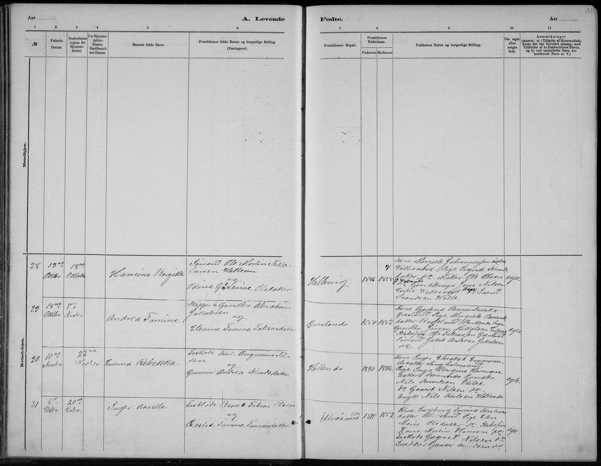 Høvåg sokneprestkontor, AV/SAK-1111-0025/F/Fb/L0004: Parish register (copy) no. B 4, 1883-1898, p. 32