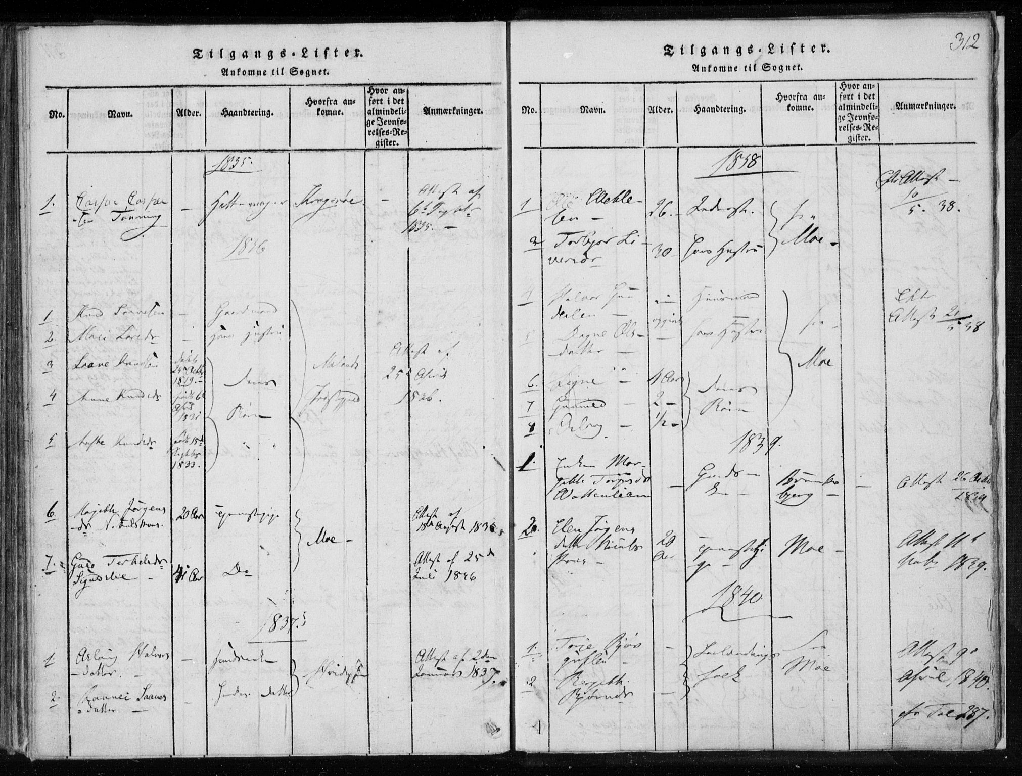 Lårdal kirkebøker, SAKO/A-284/F/Fa/L0005: Parish register (official) no. I 5, 1815-1860, p. 312