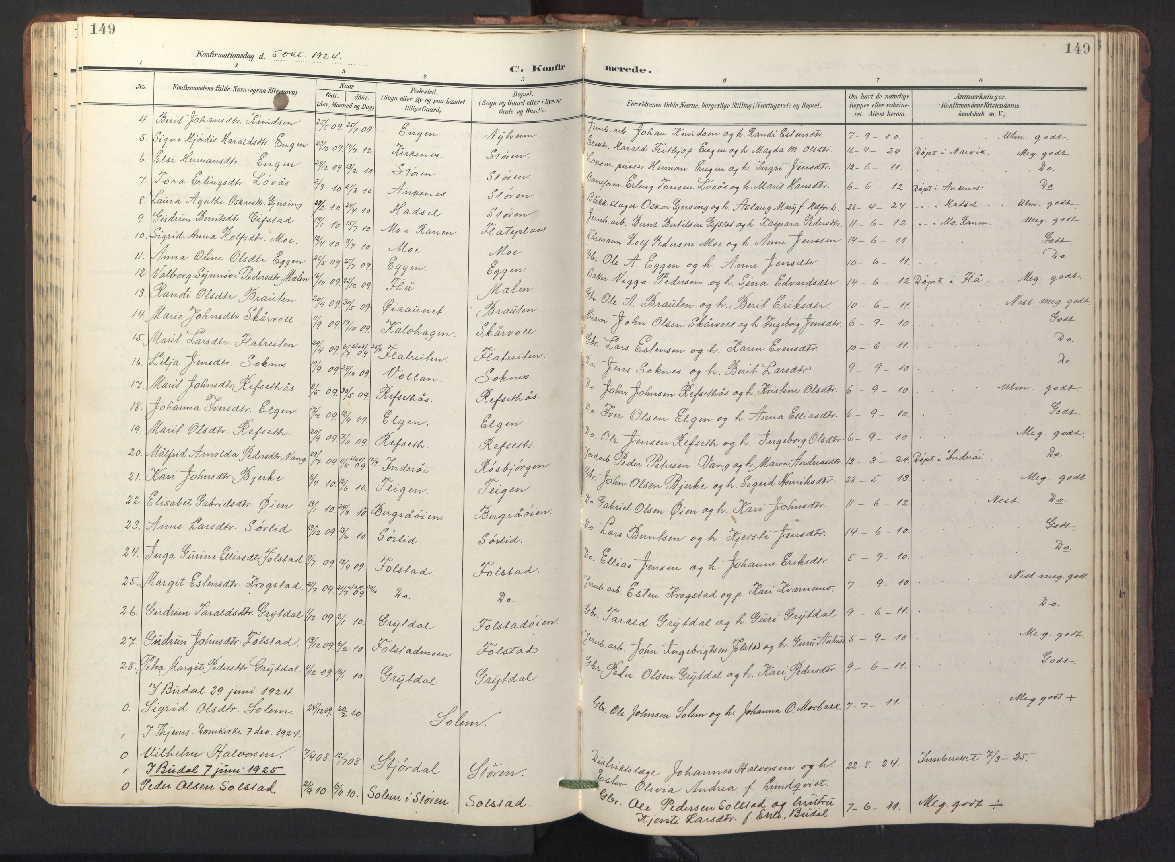 Ministerialprotokoller, klokkerbøker og fødselsregistre - Sør-Trøndelag, SAT/A-1456/687/L1019: Parish register (copy) no. 687C03, 1904-1931, p. 149