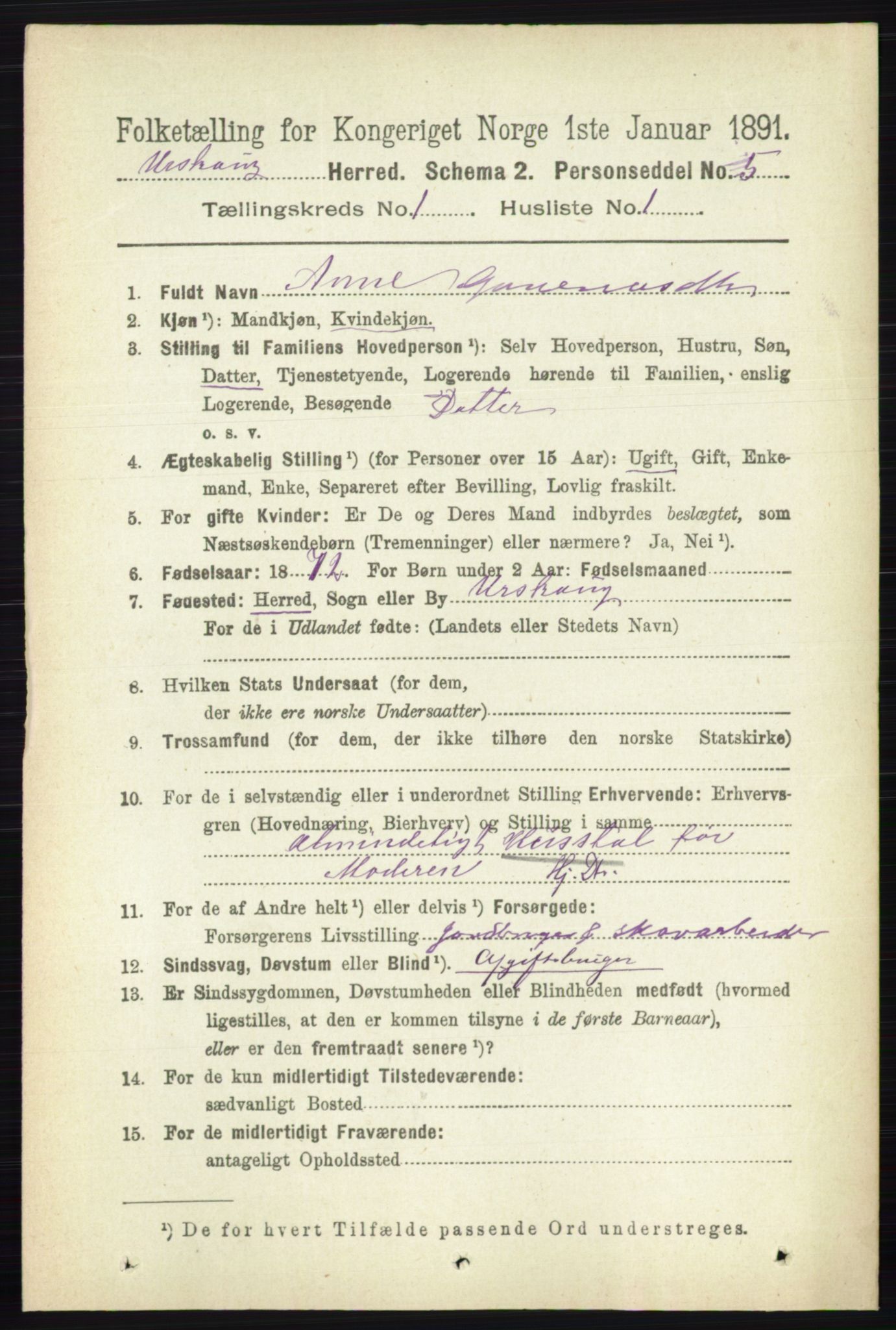RA, 1891 census for 0224 Aurskog, 1891, p. 57