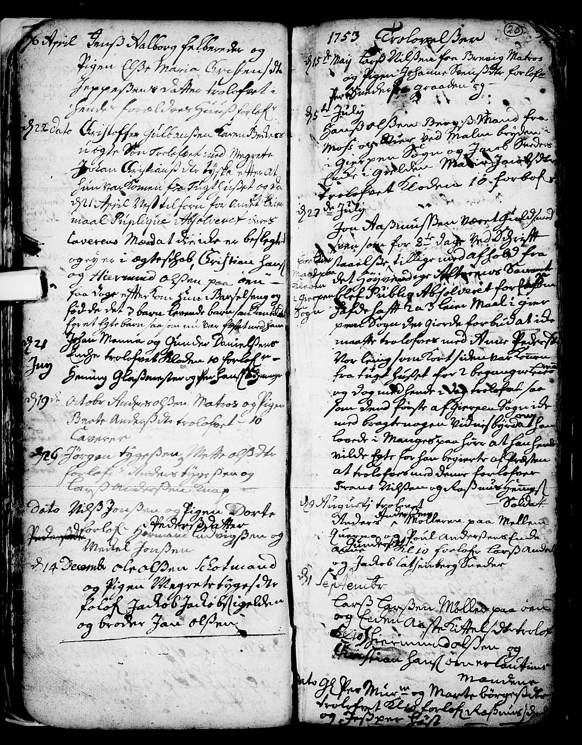 Skien kirkebøker, SAKO/A-302/F/Fa/L0002: Parish register (official) no. 2, 1716-1757, p. 20
