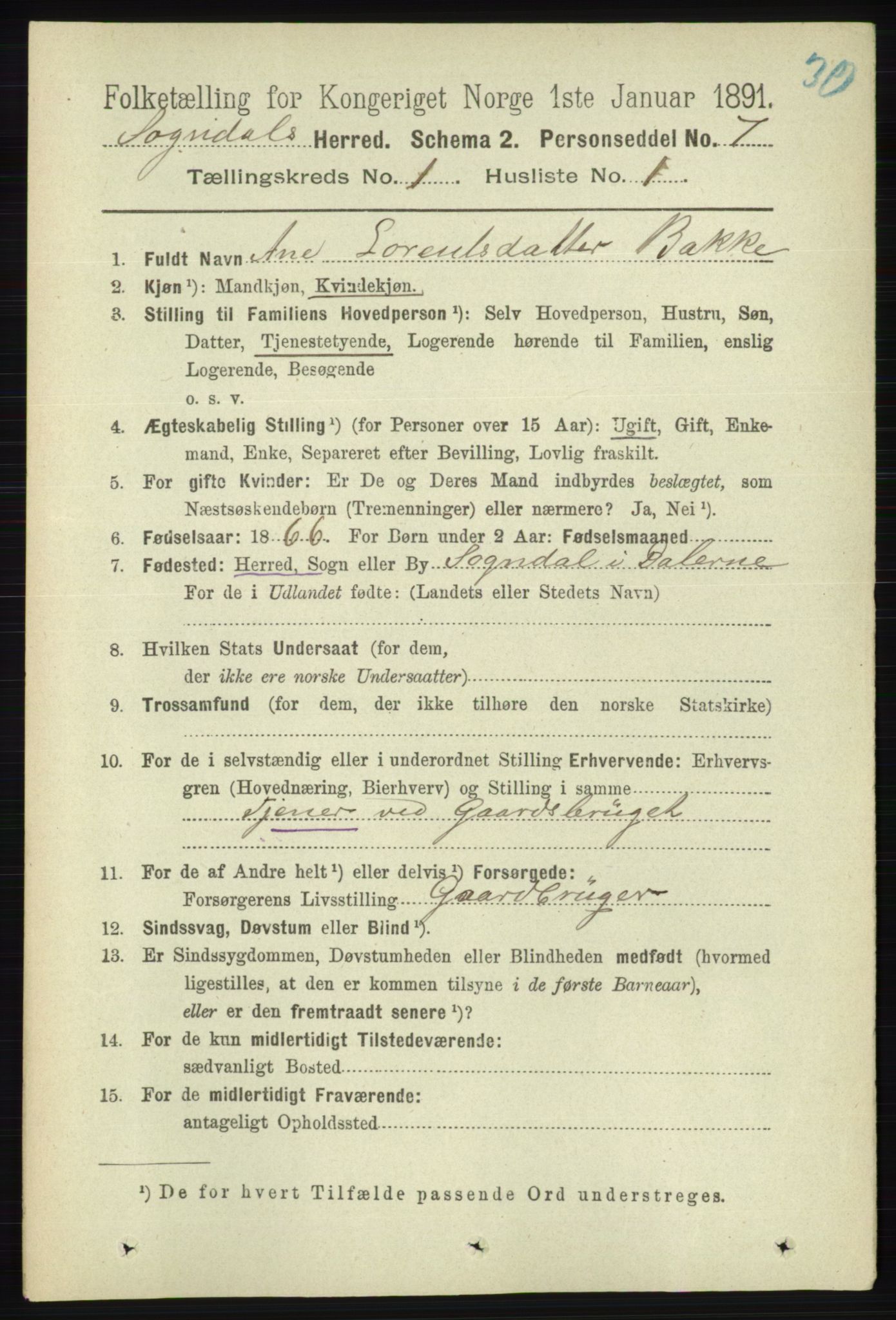 RA, 1891 census for 1111 Sokndal, 1891, p. 93