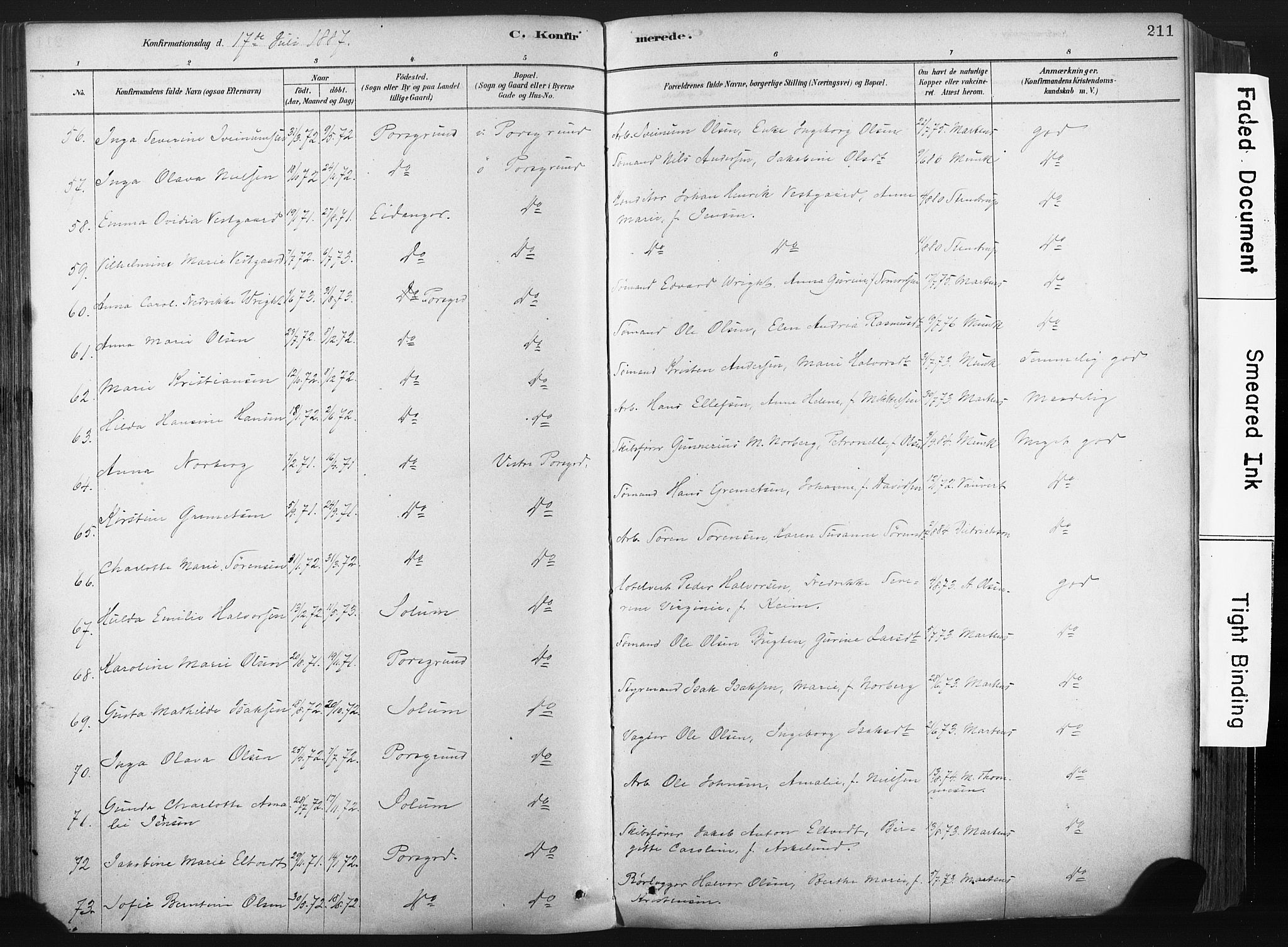 Porsgrunn kirkebøker , AV/SAKO-A-104/F/Fa/L0008: Parish register (official) no. 8, 1878-1895, p. 211