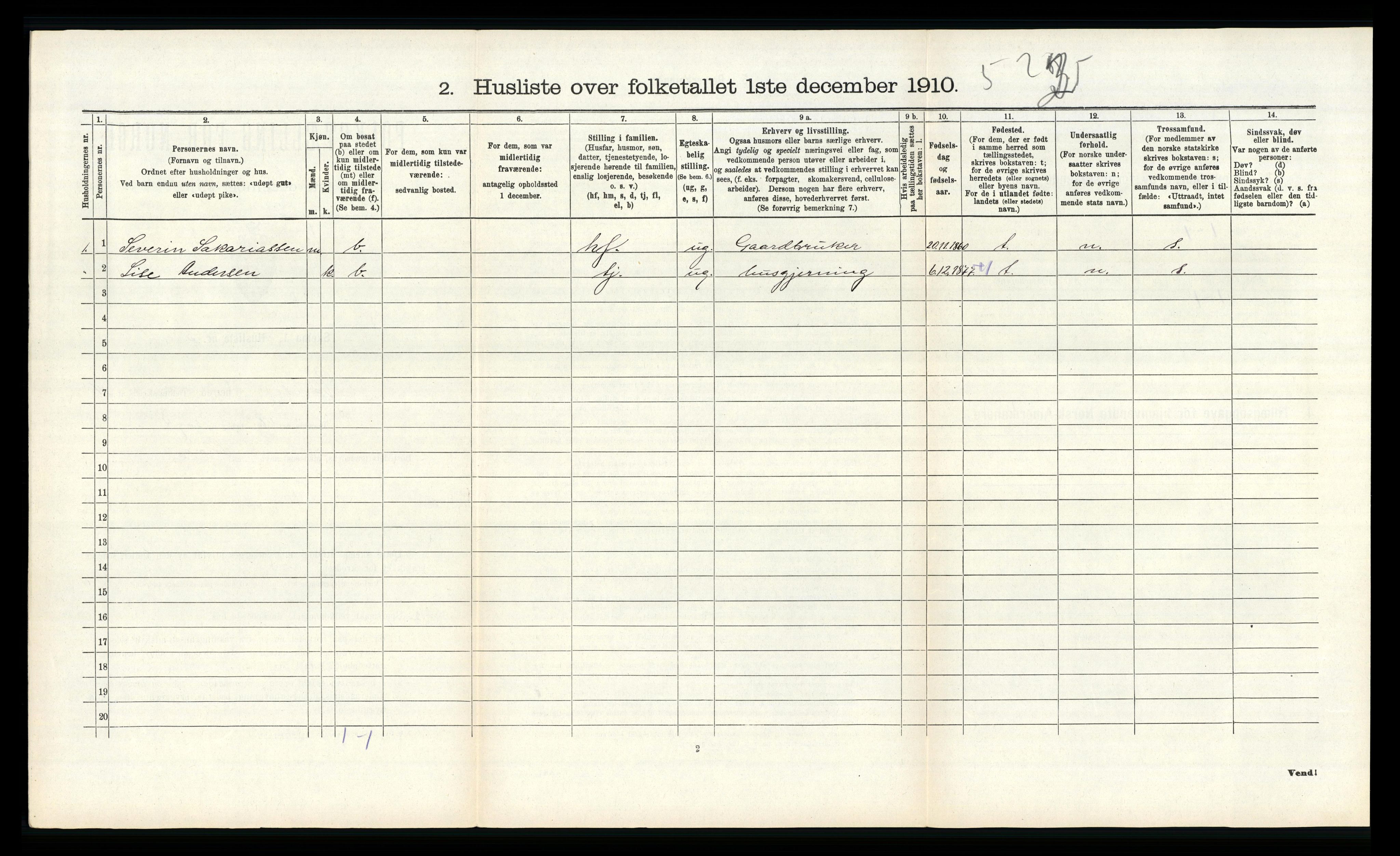 RA, 1910 census for Vanse, 1910, p. 2418