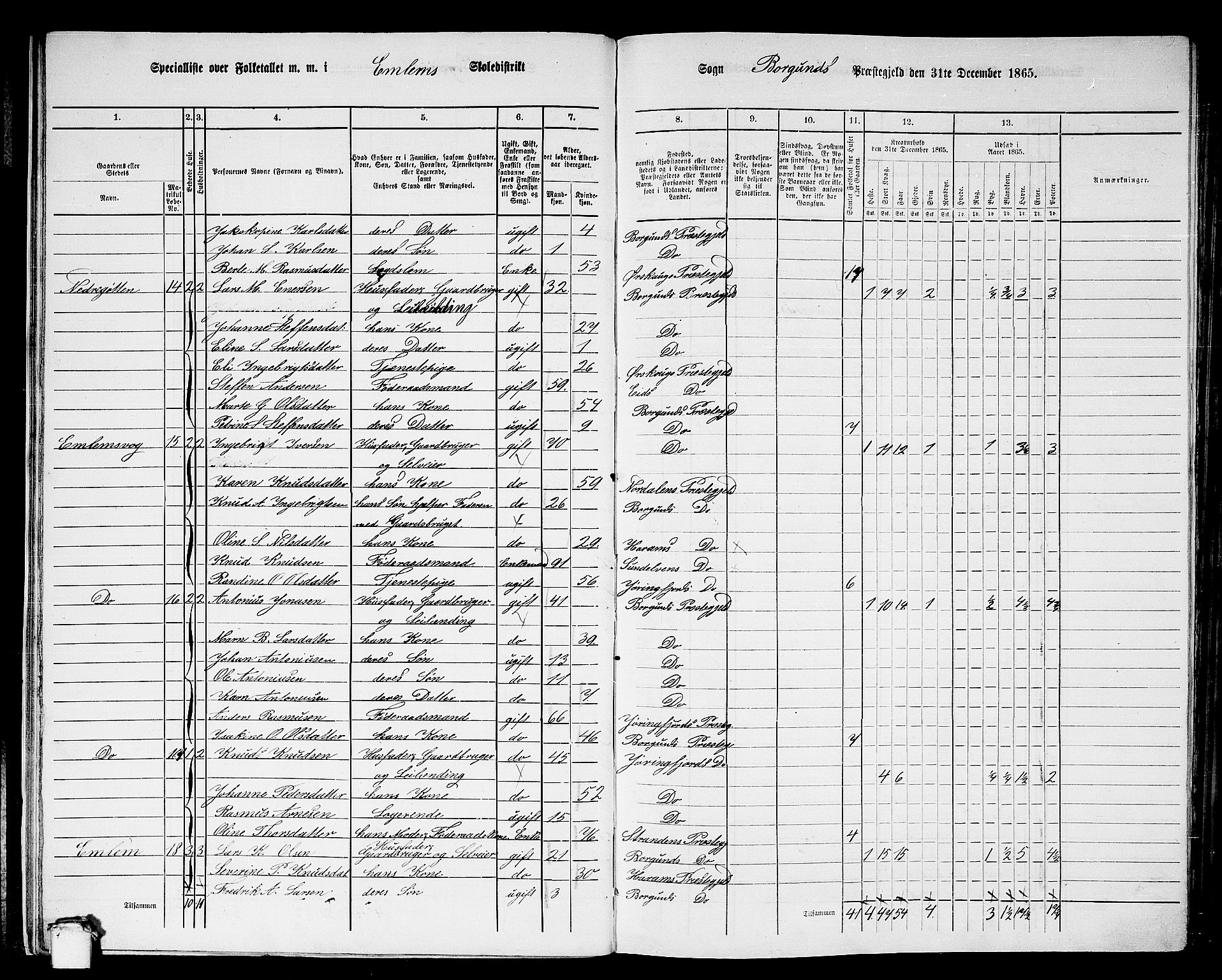 RA, 1865 census for Borgund, 1865, p. 19