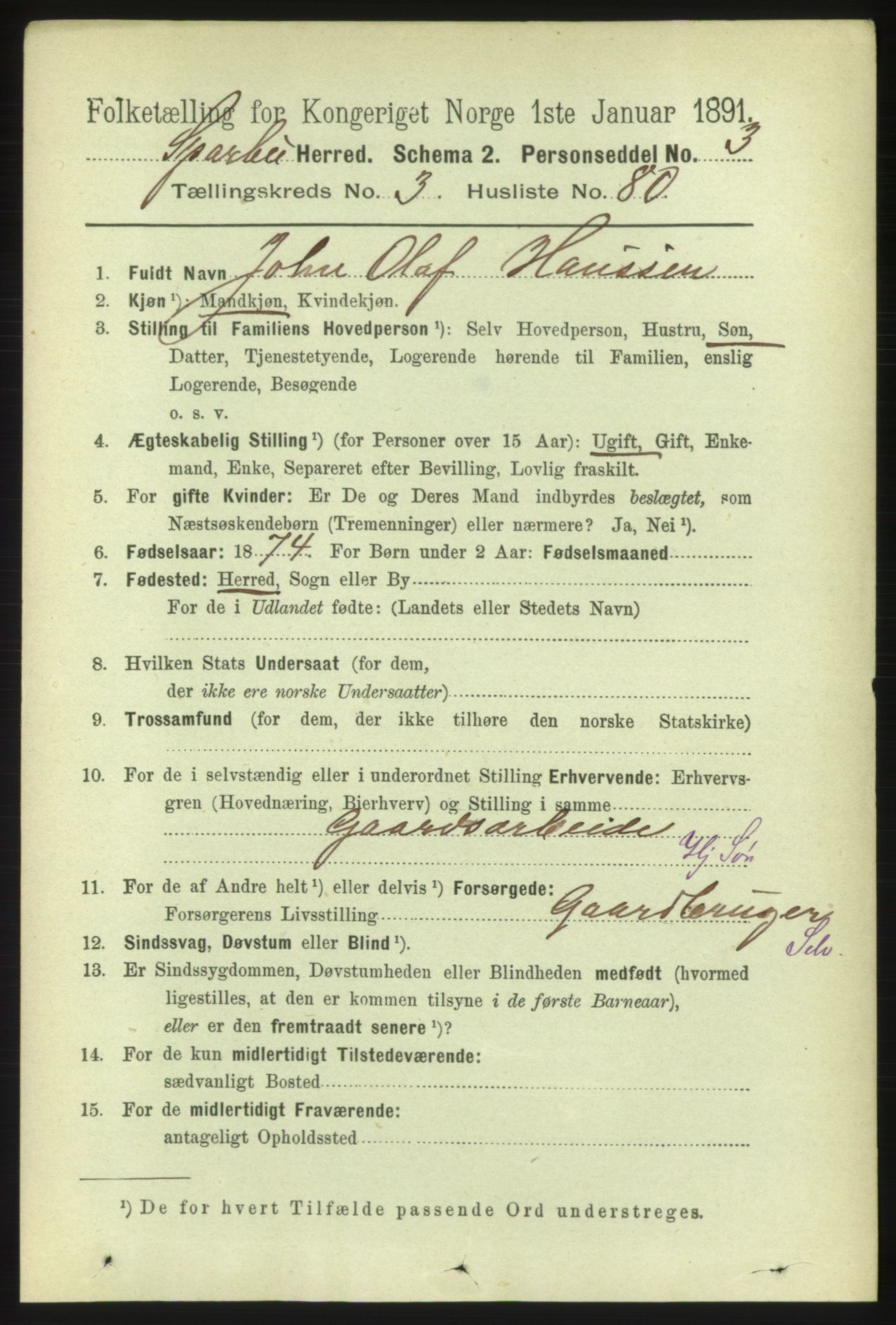 RA, 1891 census for 1731 Sparbu, 1891, p. 1309