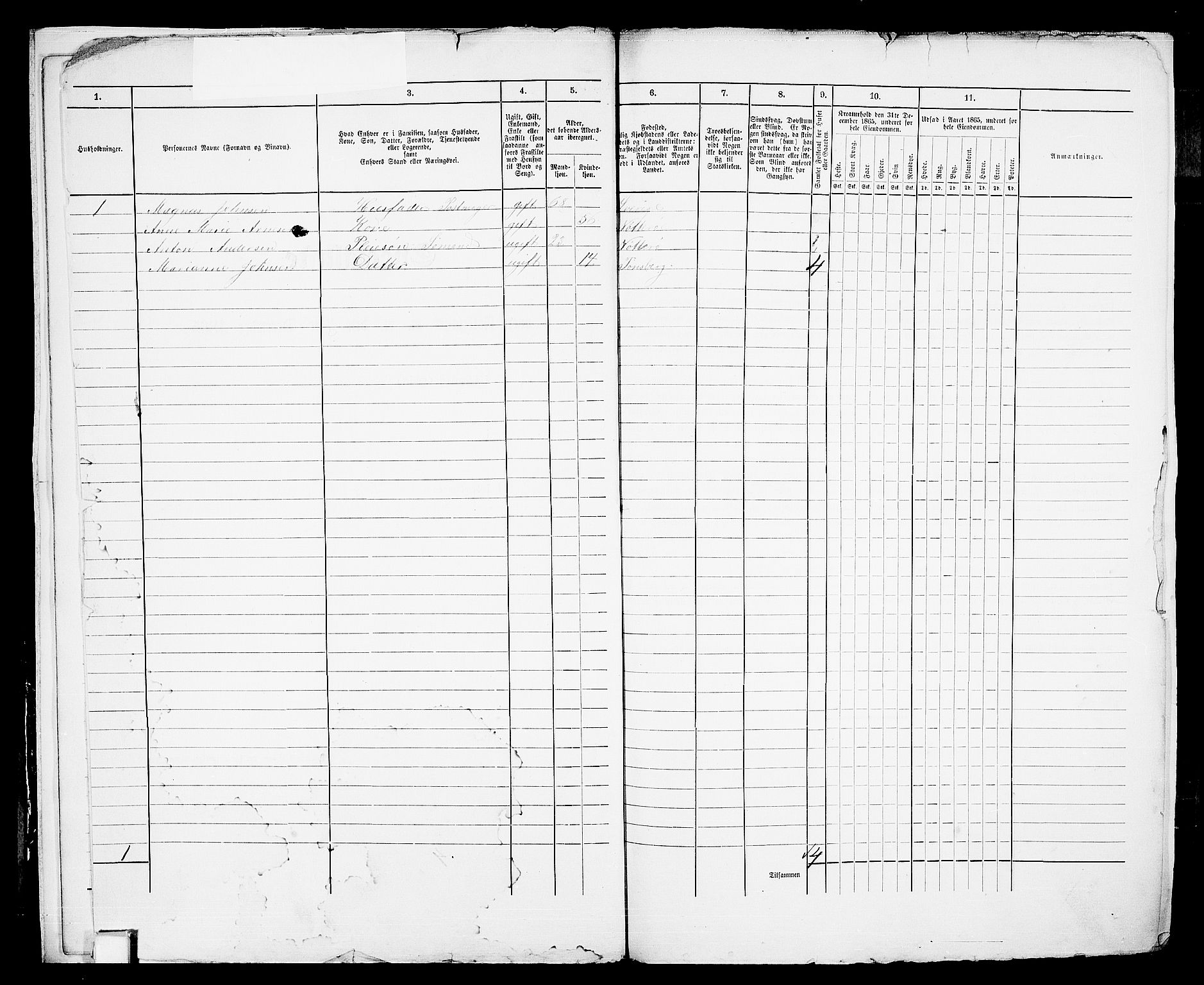 RA, 1865 census for Tønsberg, 1865, p. 13