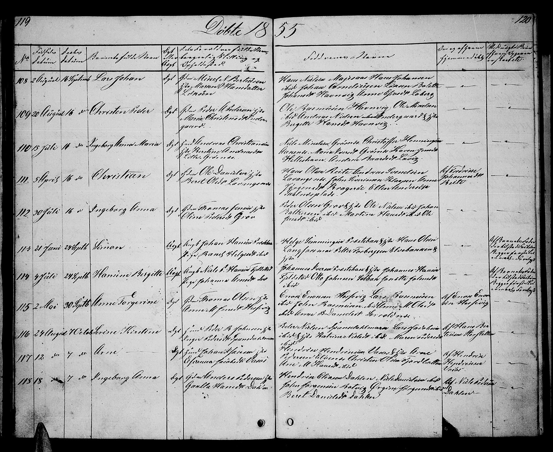 Ibestad sokneprestembete, AV/SATØ-S-0077/H/Ha/Hab/L0004klokker: Parish register (copy) no. 4, 1852-1860, p. 119-120