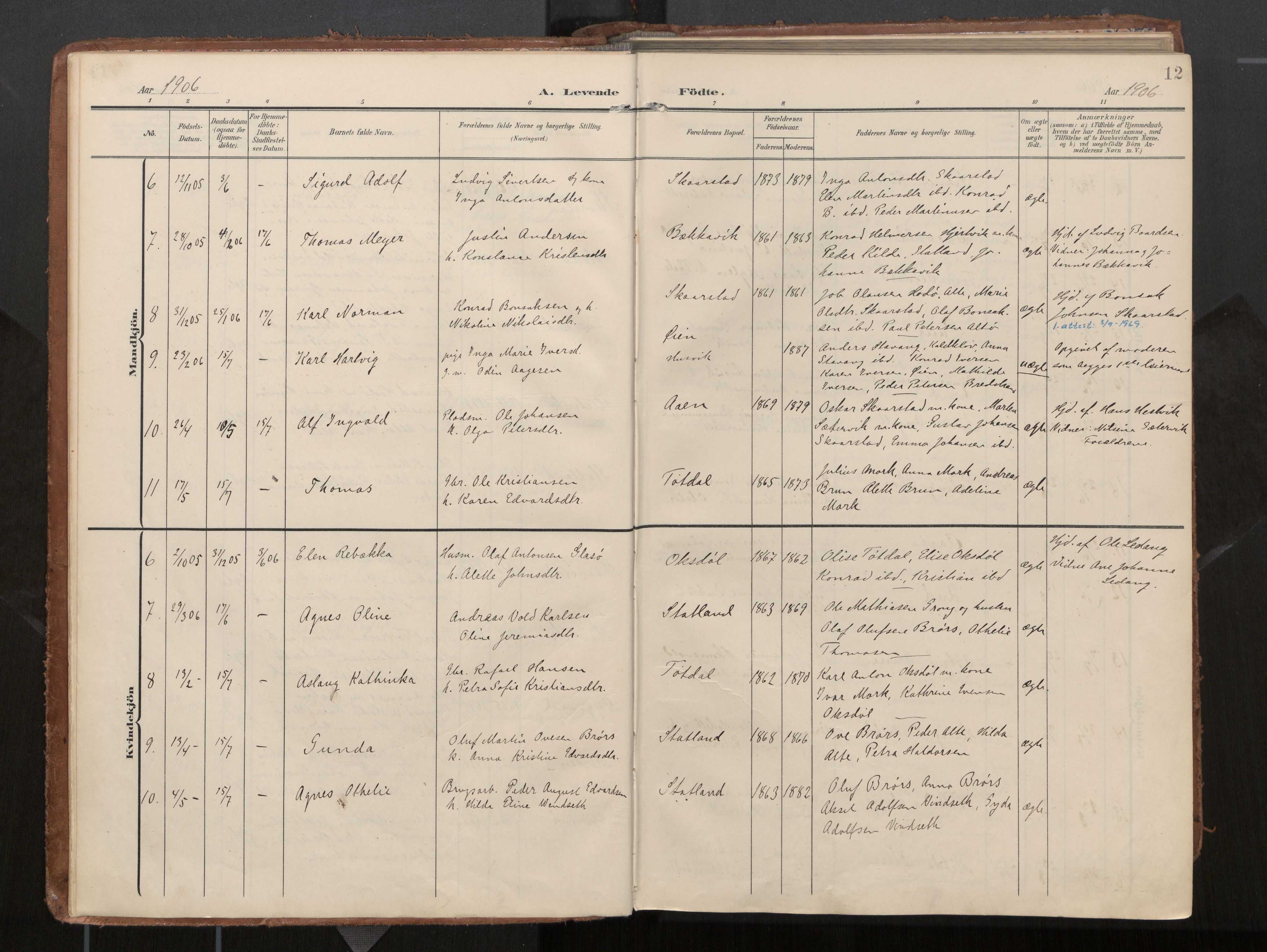 Ministerialprotokoller, klokkerbøker og fødselsregistre - Nord-Trøndelag, AV/SAT-A-1458/774/L0629: Parish register (official), 1904-1926, p. 12