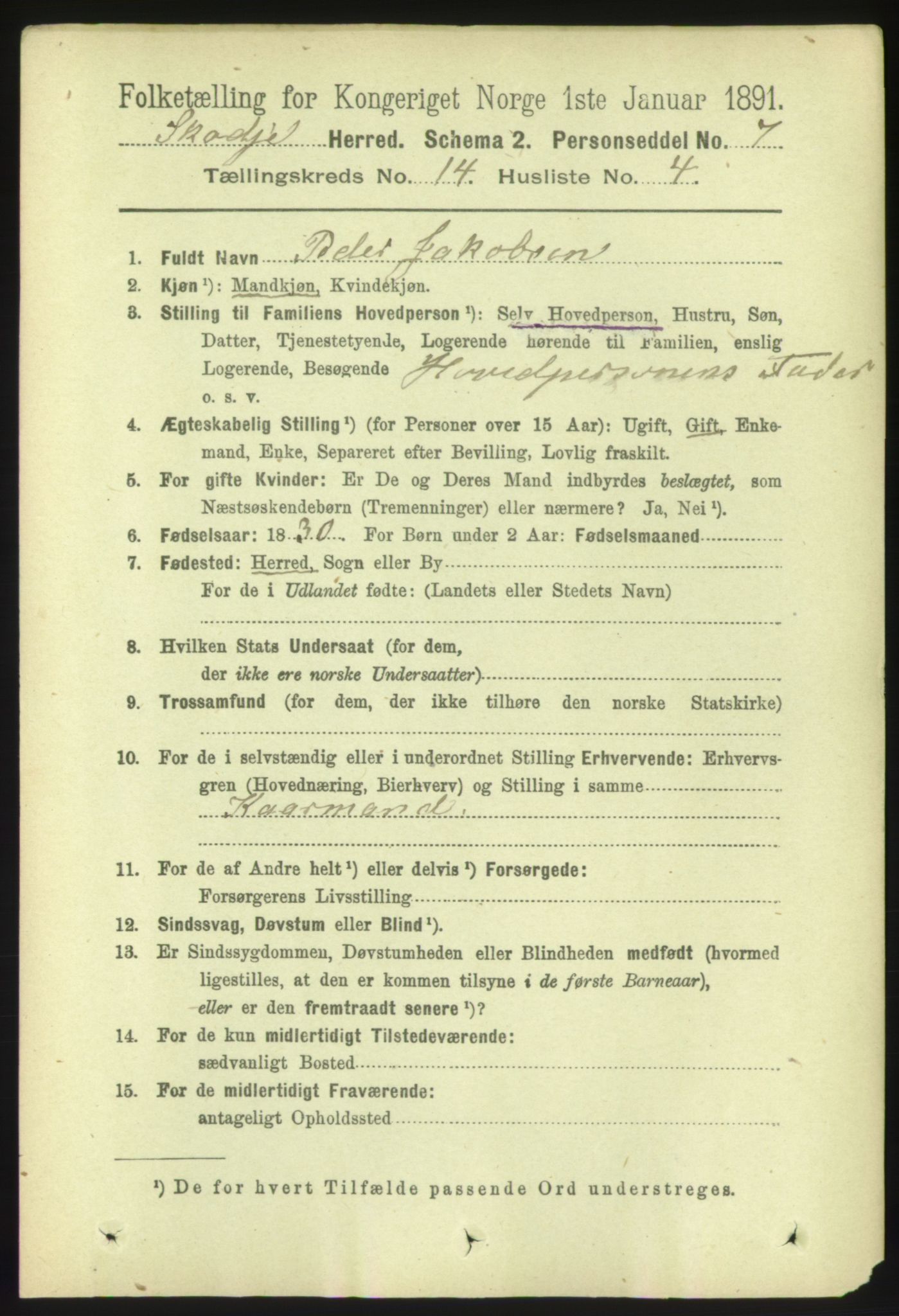 RA, 1891 census for 1529 Skodje, 1891, p. 3034