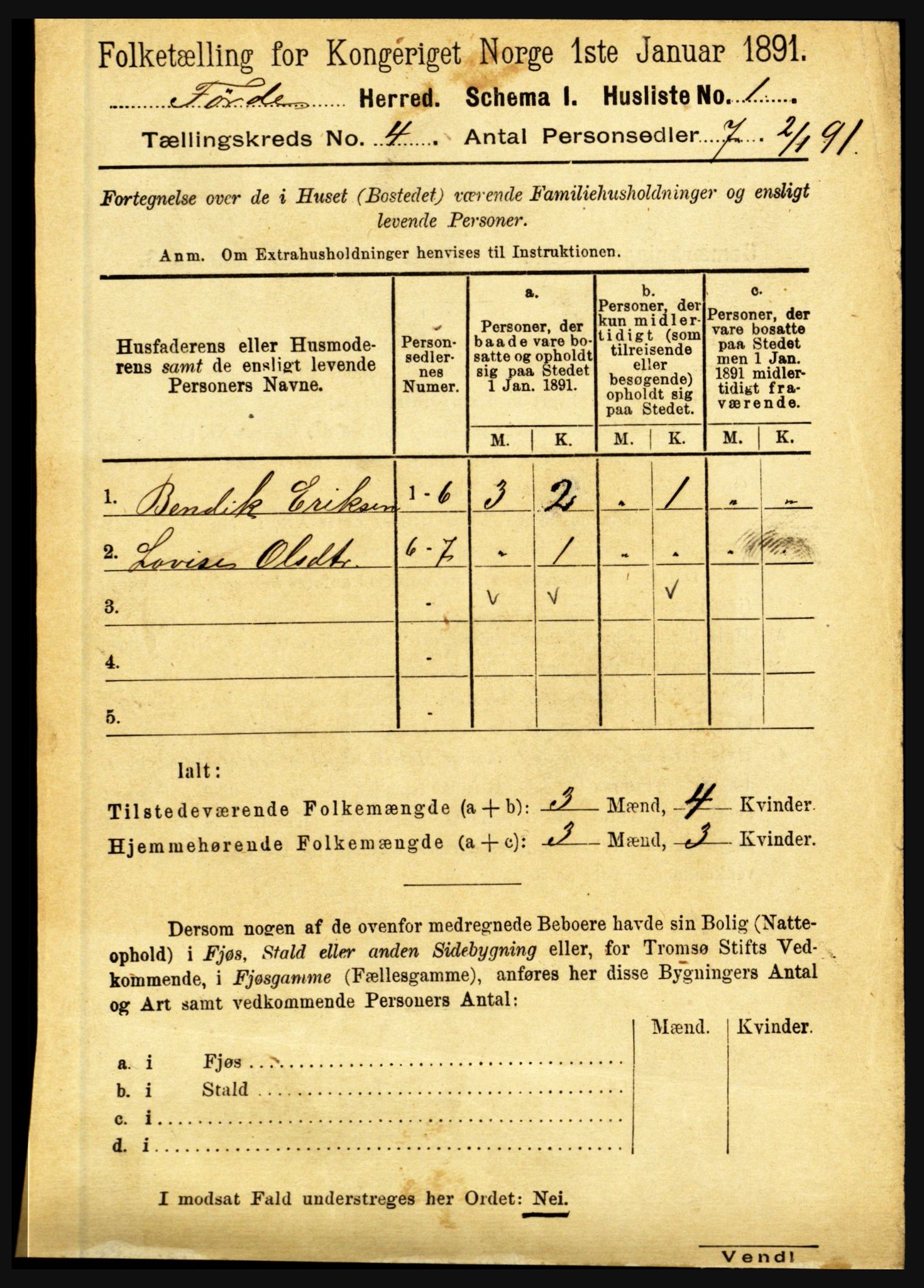 RA, 1891 census for 1432 Førde, 1891, p. 1001