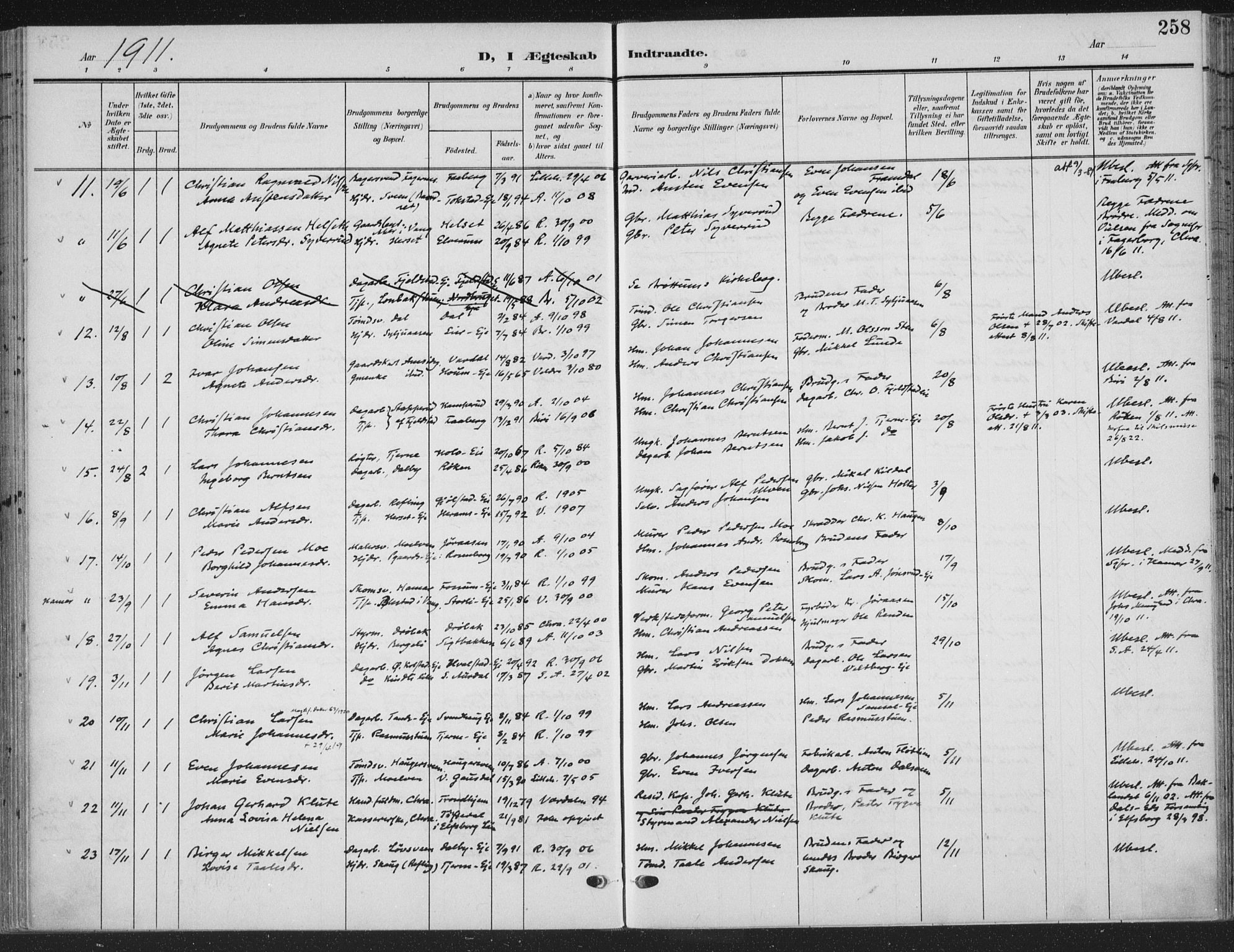 Ringsaker prestekontor, SAH/PREST-014/K/Ka/L0018: Parish register (official) no. 18, 1903-1912, p. 258