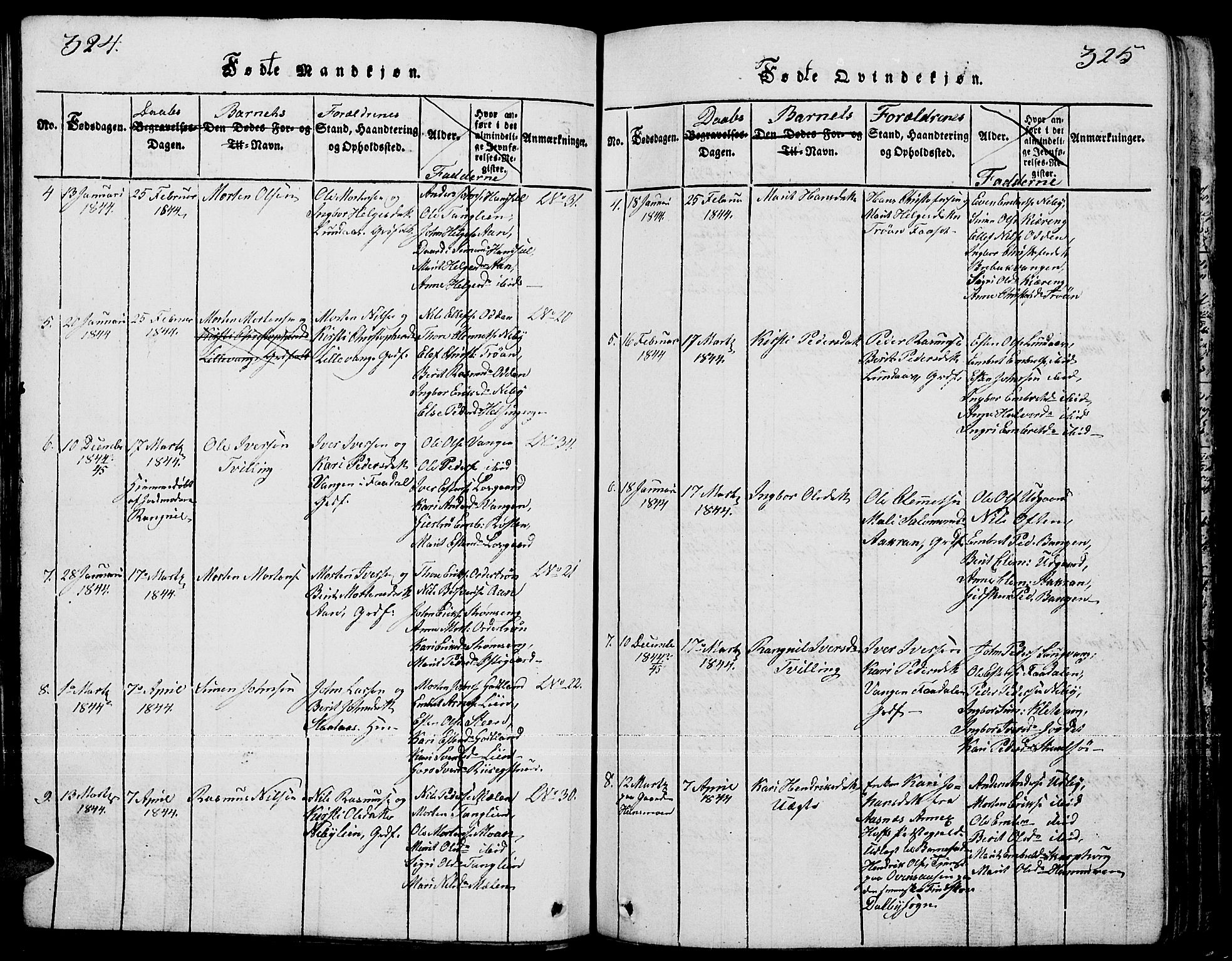 Tynset prestekontor, AV/SAH-PREST-058/H/Ha/Hab/L0001: Parish register (copy) no. 1, 1814-1859, p. 324-325