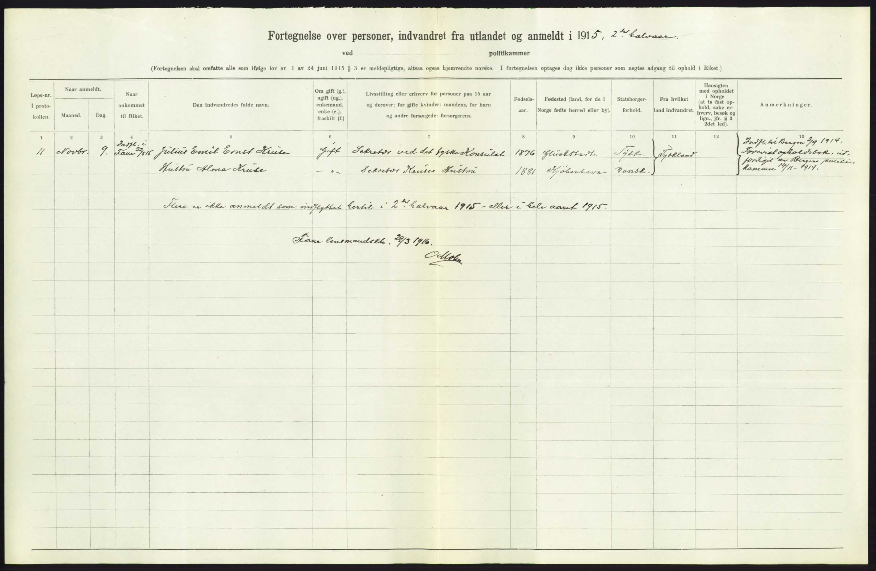 Statistisk sentralbyrå, Sosioøkonomiske emner, Folketellinger, boliger og boforhold, AV/RA-S-2231/F/Fa/L0001: Innvandring. Navn/fylkesvis, 1915, p. 420