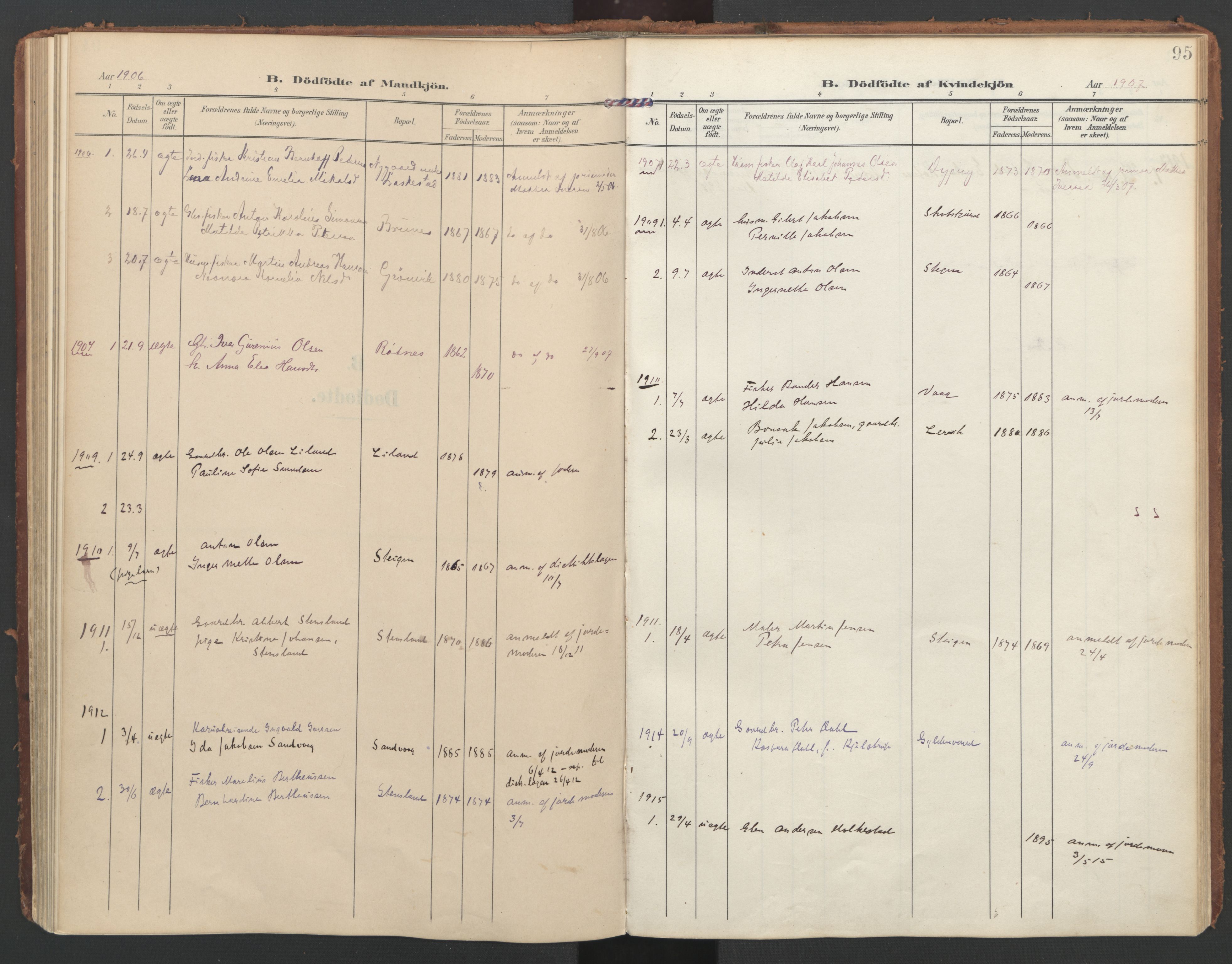 Ministerialprotokoller, klokkerbøker og fødselsregistre - Nordland, SAT/A-1459/855/L0805: Parish register (official) no. 855A13, 1906-1920, p. 95