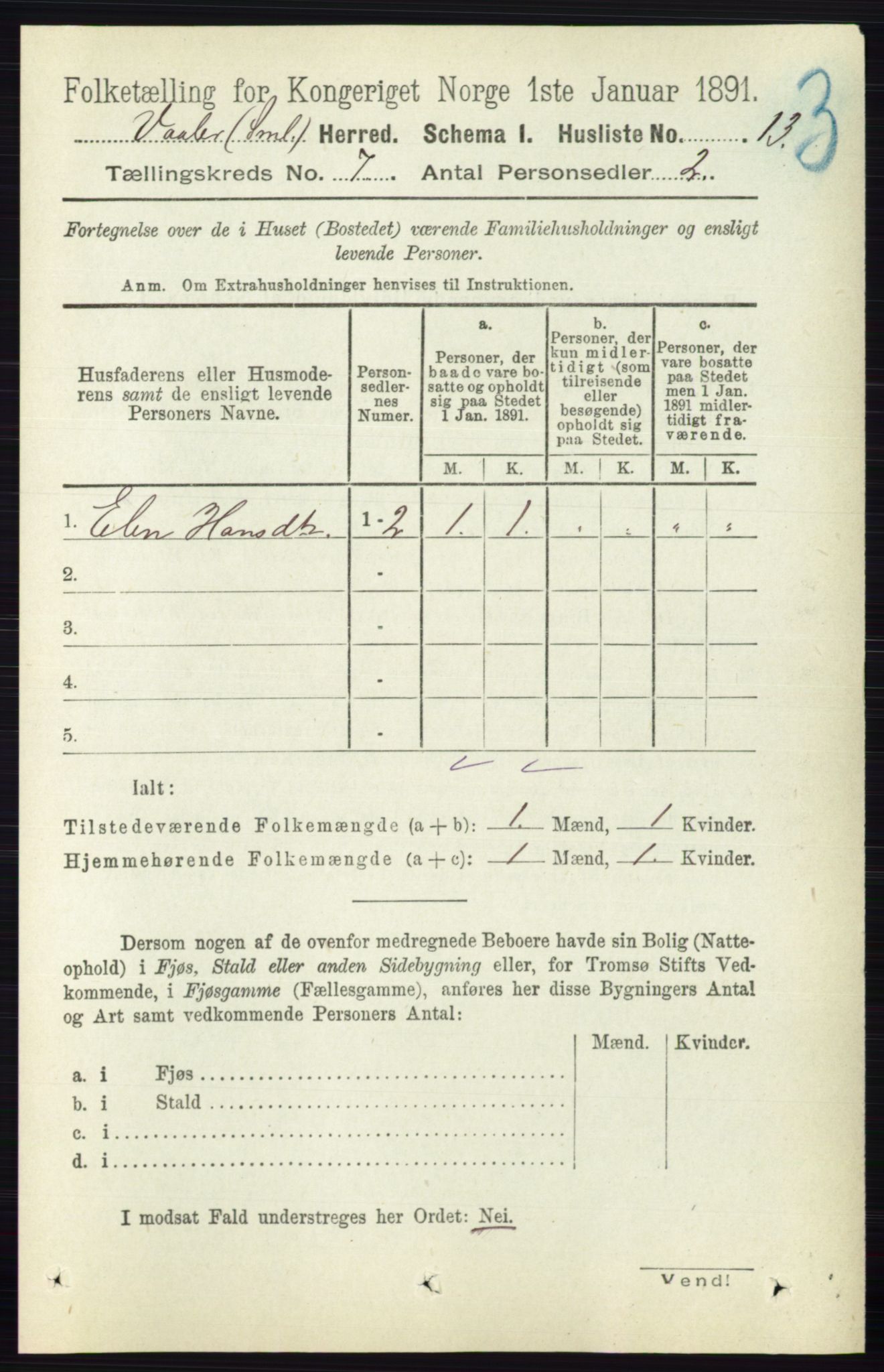 RA, 1891 census for 0137 Våler, 1891, p. 2810