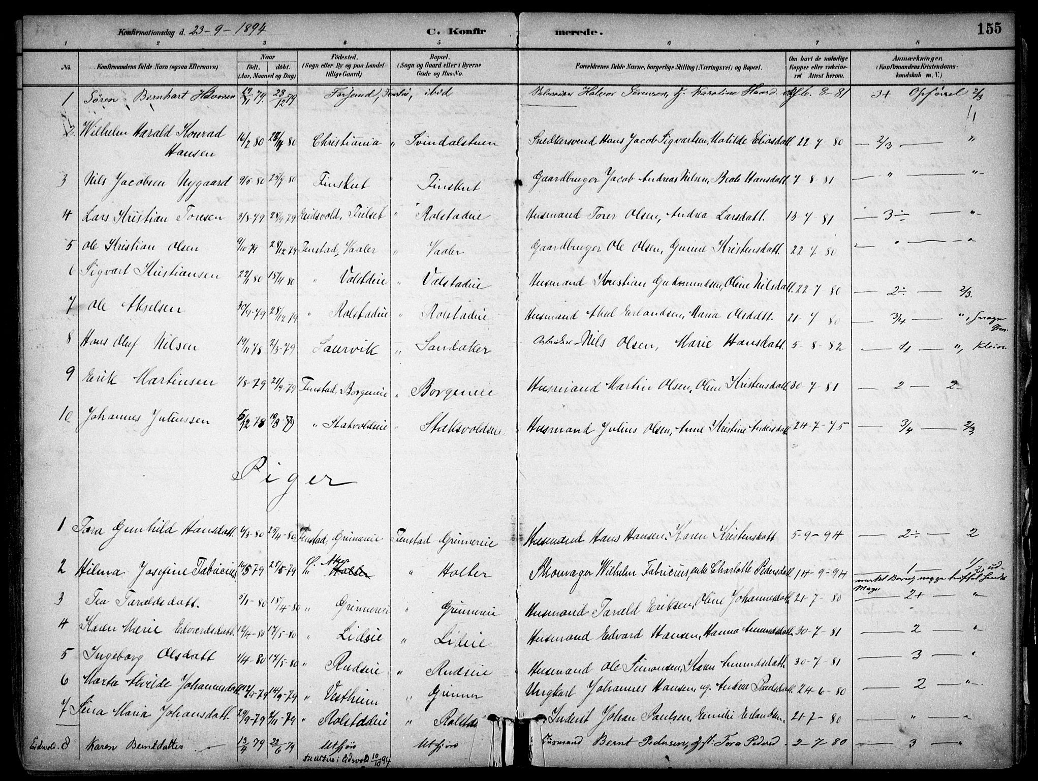 Nes prestekontor Kirkebøker, SAO/A-10410/F/Fb/L0002: Parish register (official) no. II 2, 1883-1918, p. 155