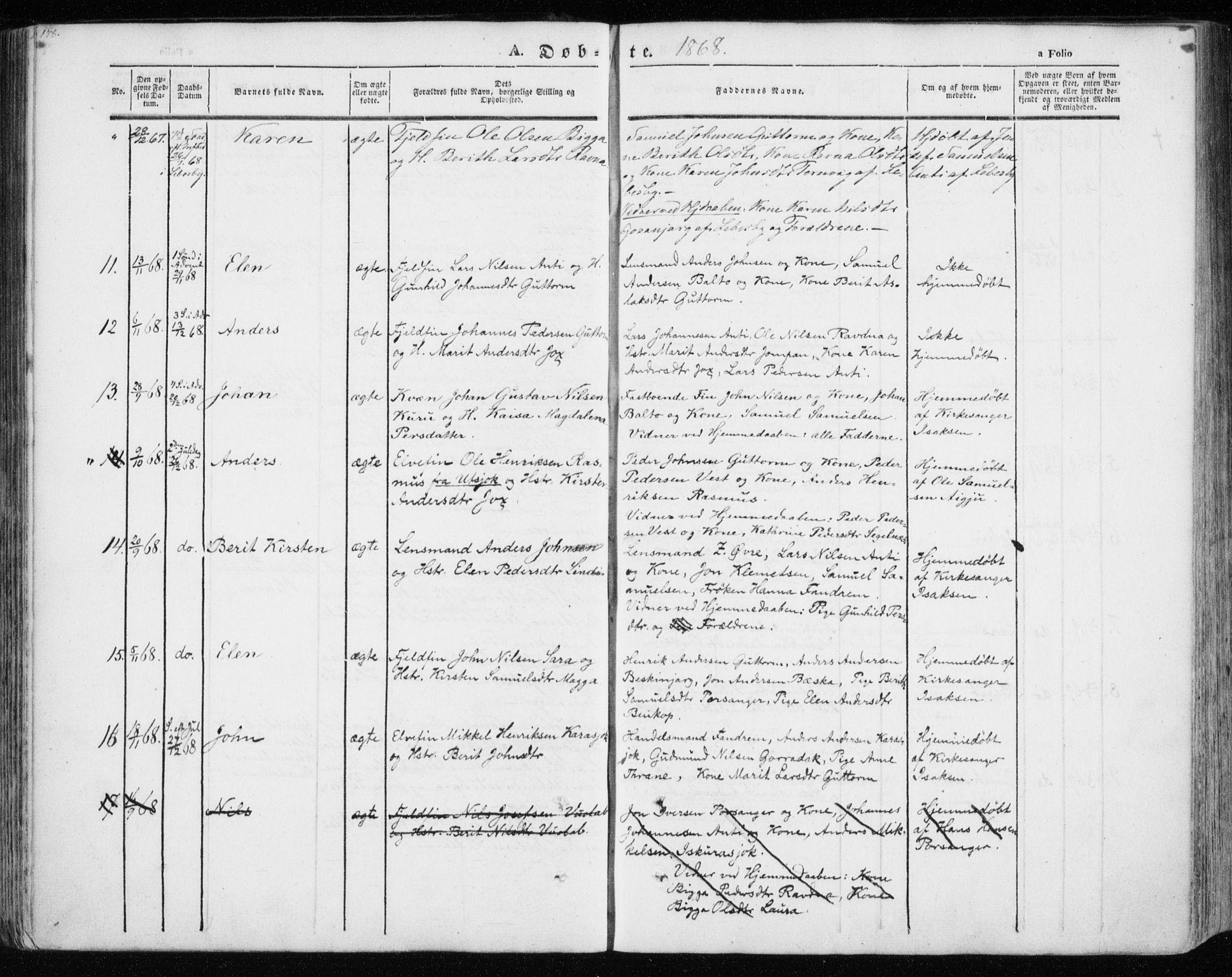 Kistrand/Porsanger sokneprestembete, AV/SATØ-S-1351/H/Ha/L0012.kirke: Parish register (official) no. 12, 1843-1871, p. 178-179