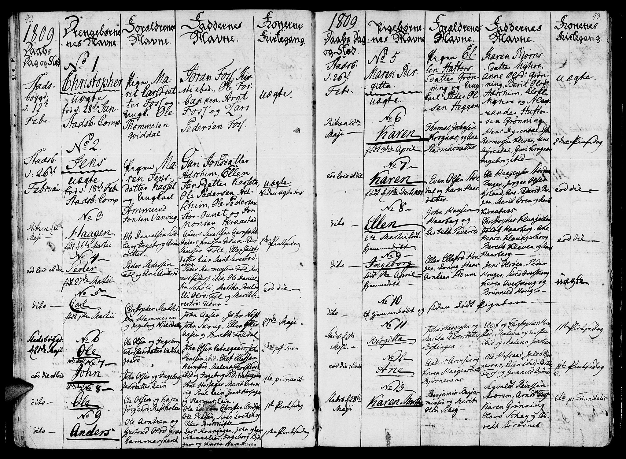 Ministerialprotokoller, klokkerbøker og fødselsregistre - Sør-Trøndelag, SAT/A-1456/646/L0607: Parish register (official) no. 646A05, 1806-1815, p. 42-43