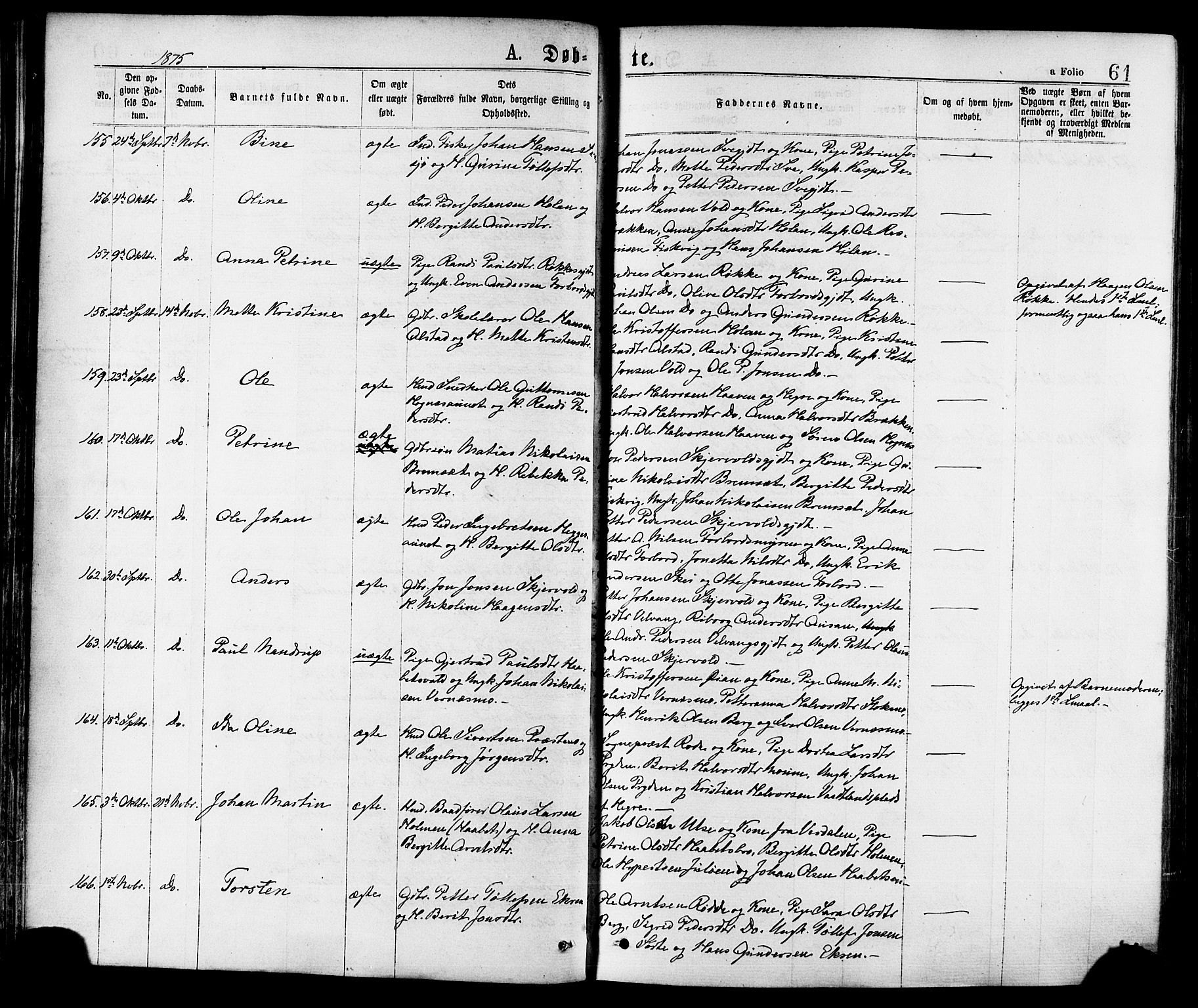 Ministerialprotokoller, klokkerbøker og fødselsregistre - Nord-Trøndelag, AV/SAT-A-1458/709/L0076: Parish register (official) no. 709A16, 1871-1879, p. 61