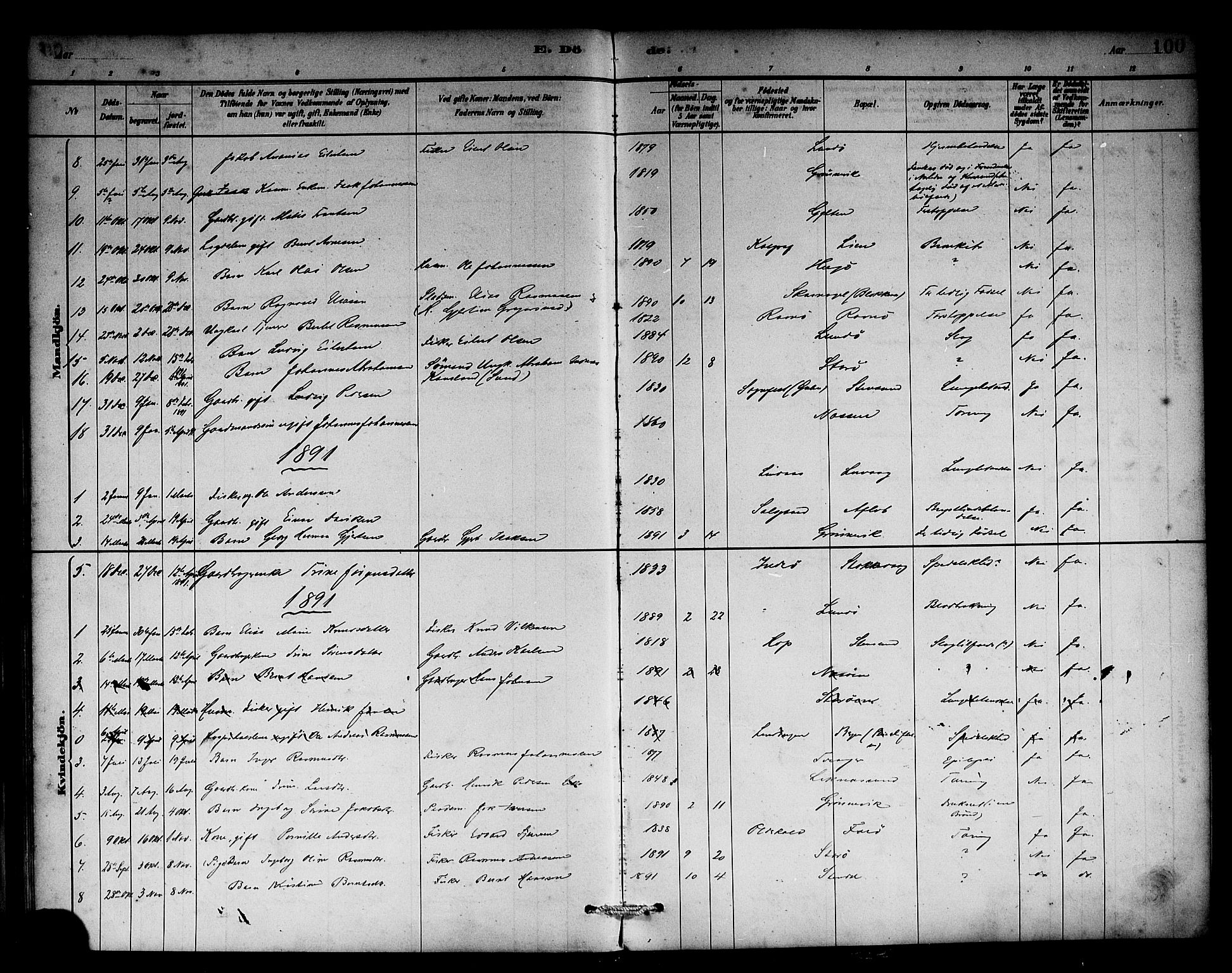Solund sokneprestembete, SAB/A-81401: Parish register (official) no. A 1, 1881-1902, p. 100