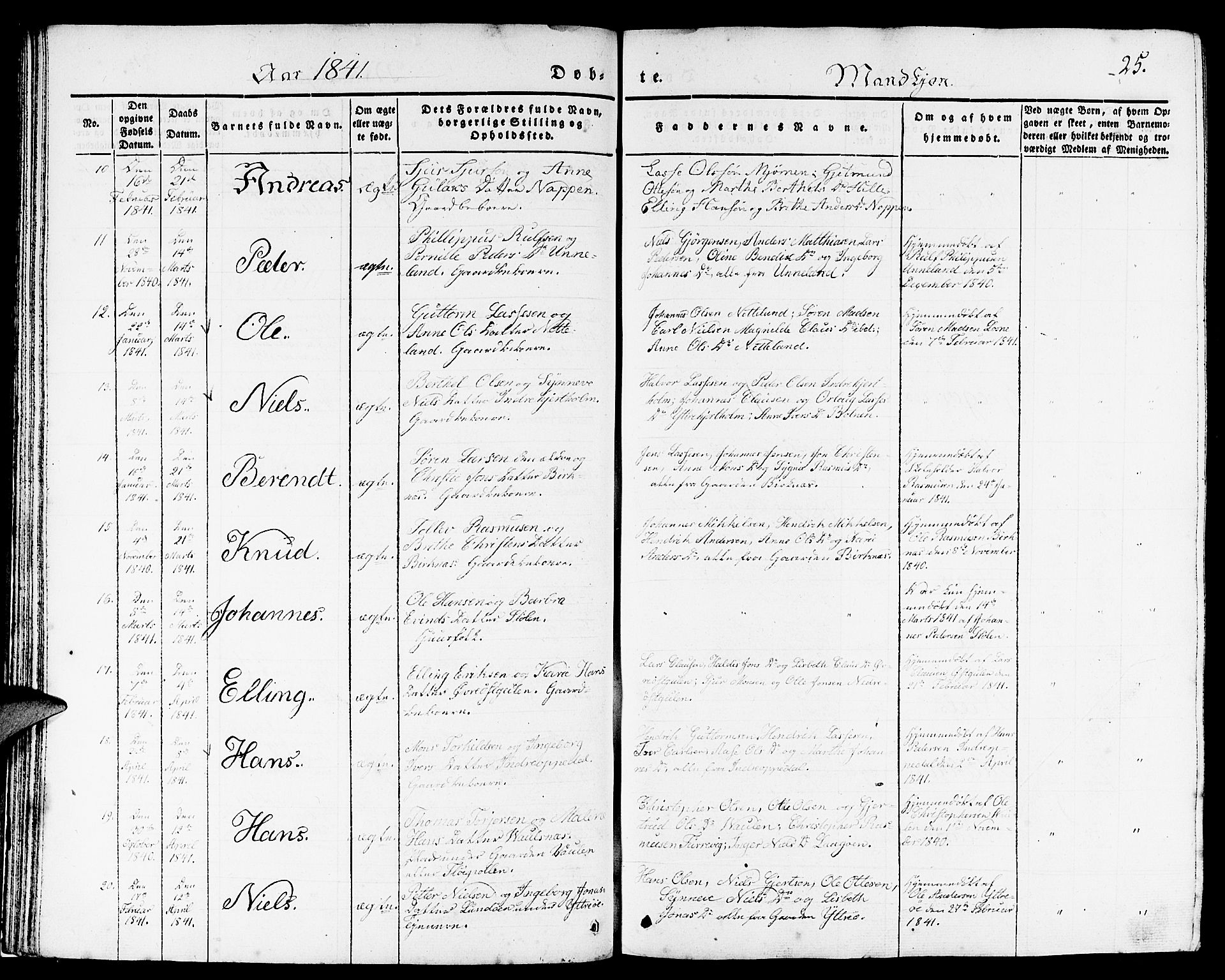 Gulen sokneprestembete, AV/SAB-A-80201/H/Haa/Haaa/L0020: Parish register (official) no. A 20, 1837-1847, p. 25