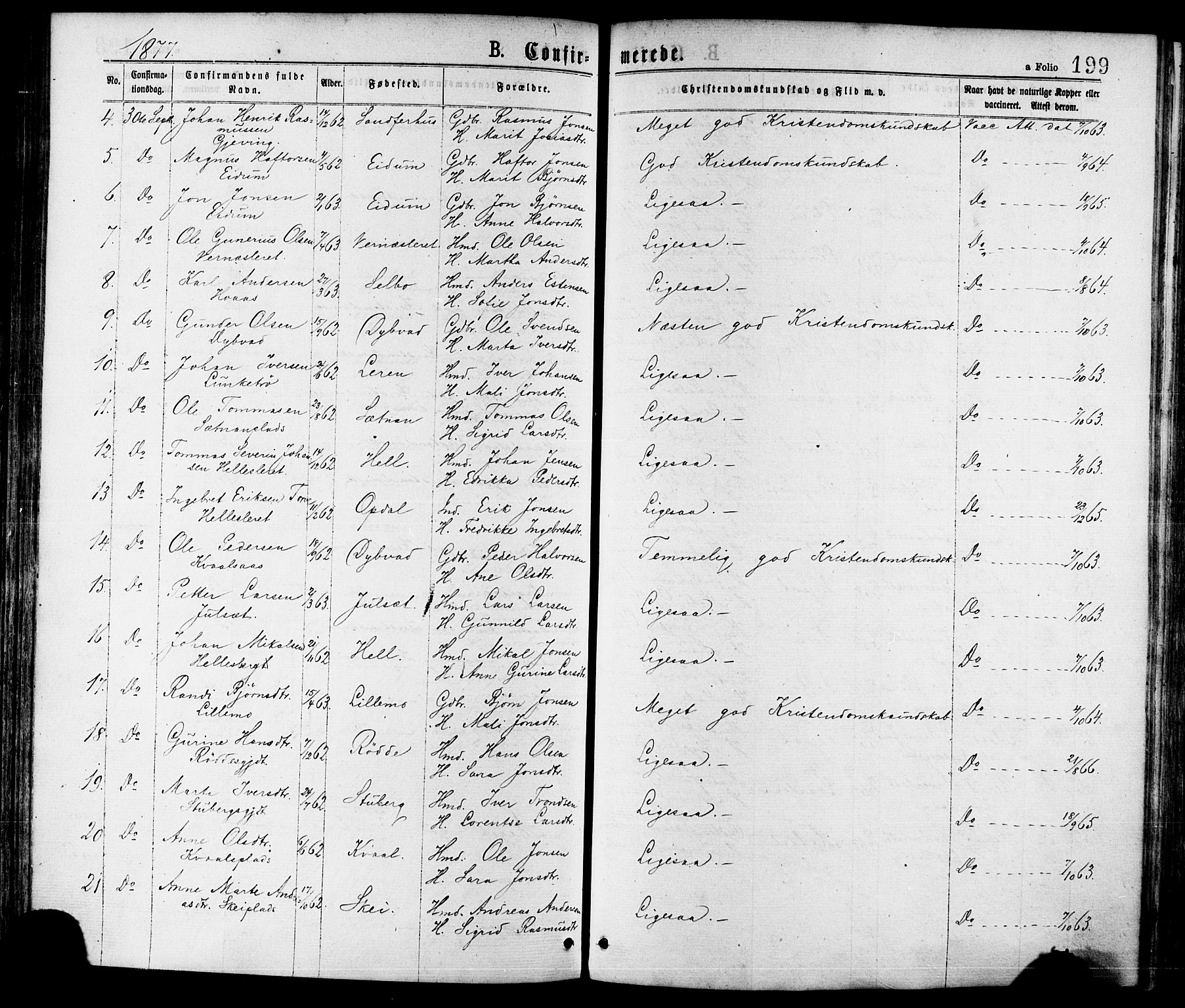 Ministerialprotokoller, klokkerbøker og fødselsregistre - Nord-Trøndelag, AV/SAT-A-1458/709/L0076: Parish register (official) no. 709A16, 1871-1879, p. 199