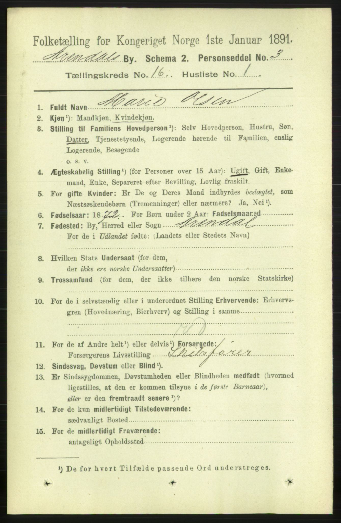 RA, 1891 census for 0903 Arendal, 1891, p. 5362