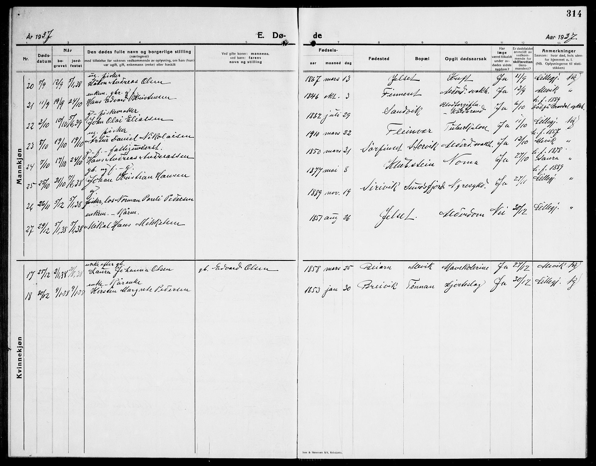 Ministerialprotokoller, klokkerbøker og fødselsregistre - Nordland, AV/SAT-A-1459/805/L0111: Parish register (copy) no. 805C07, 1925-1943, p. 314