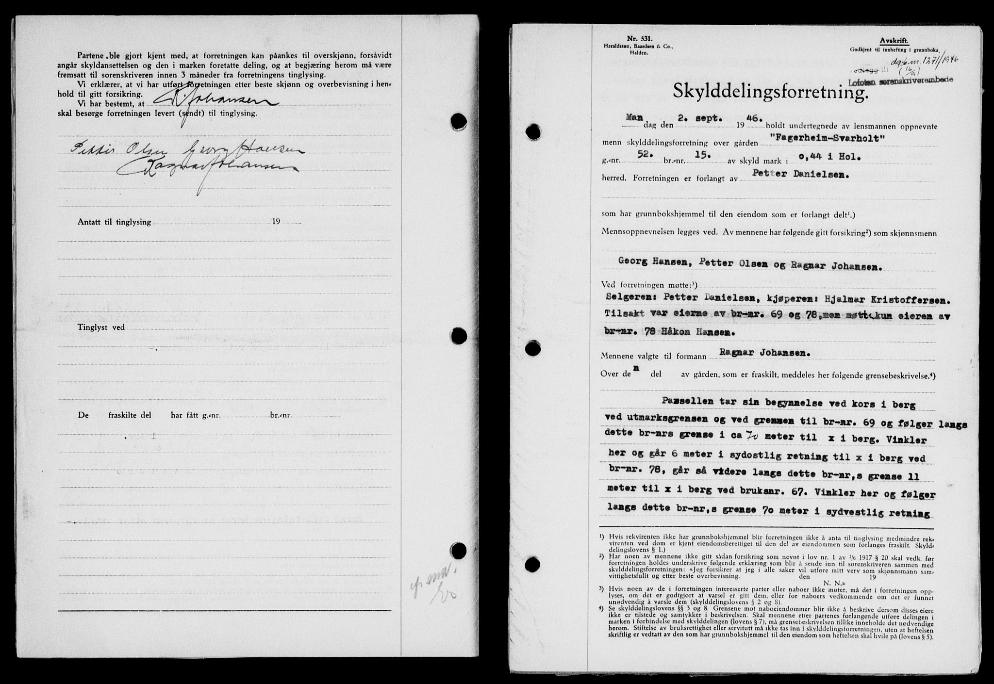 Lofoten sorenskriveri, SAT/A-0017/1/2/2C/L0014a: Mortgage book no. 14a, 1946-1946, Diary no: : 1271/1946