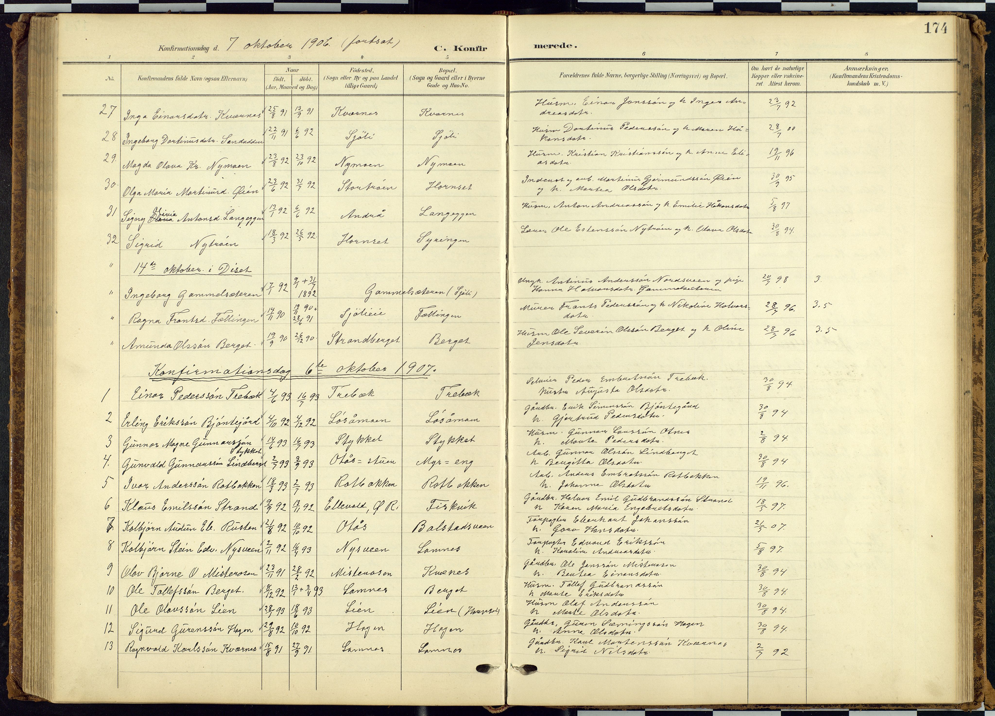 Rendalen prestekontor, SAH/PREST-054/H/Ha/Hab/L0010: Parish register (copy) no. 10, 1903-1940, p. 174