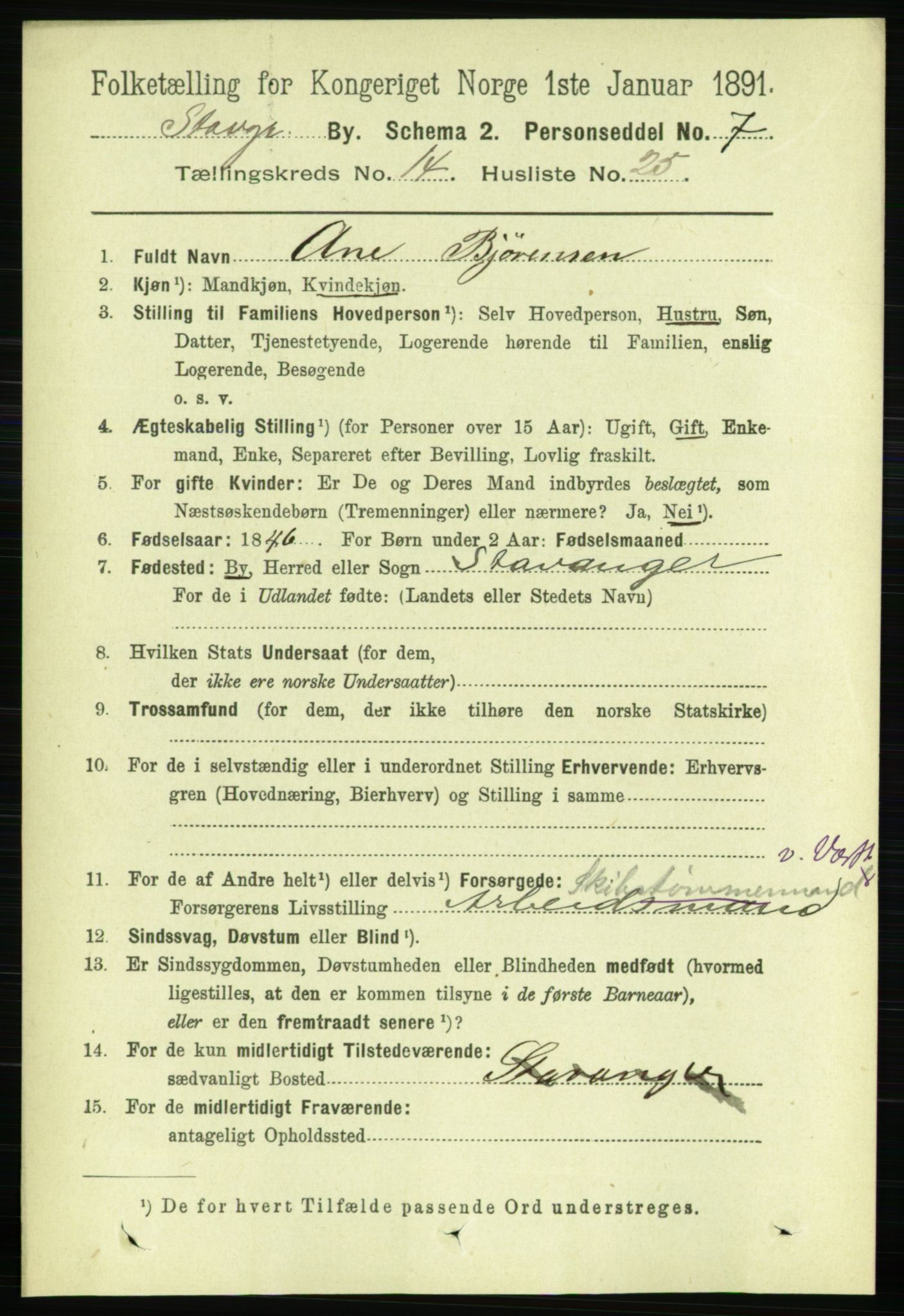 RA, 1891 census for 1103 Stavanger, 1891, p. 17167