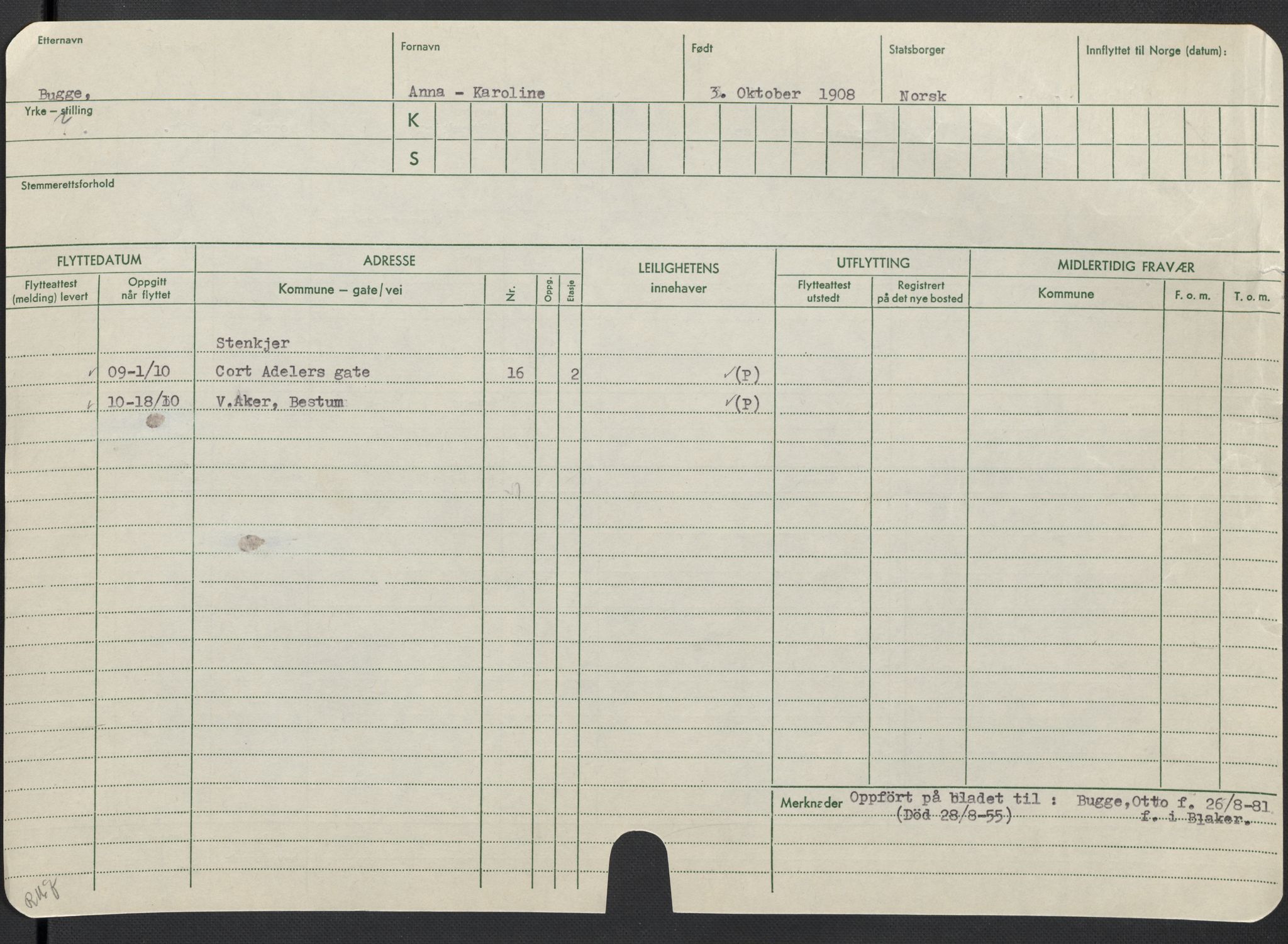 Oslo folkeregister, Registerkort, AV/SAO-A-11715/F/Fa/Fac/L0013: Kvinner, 1906-1914, p. 950a