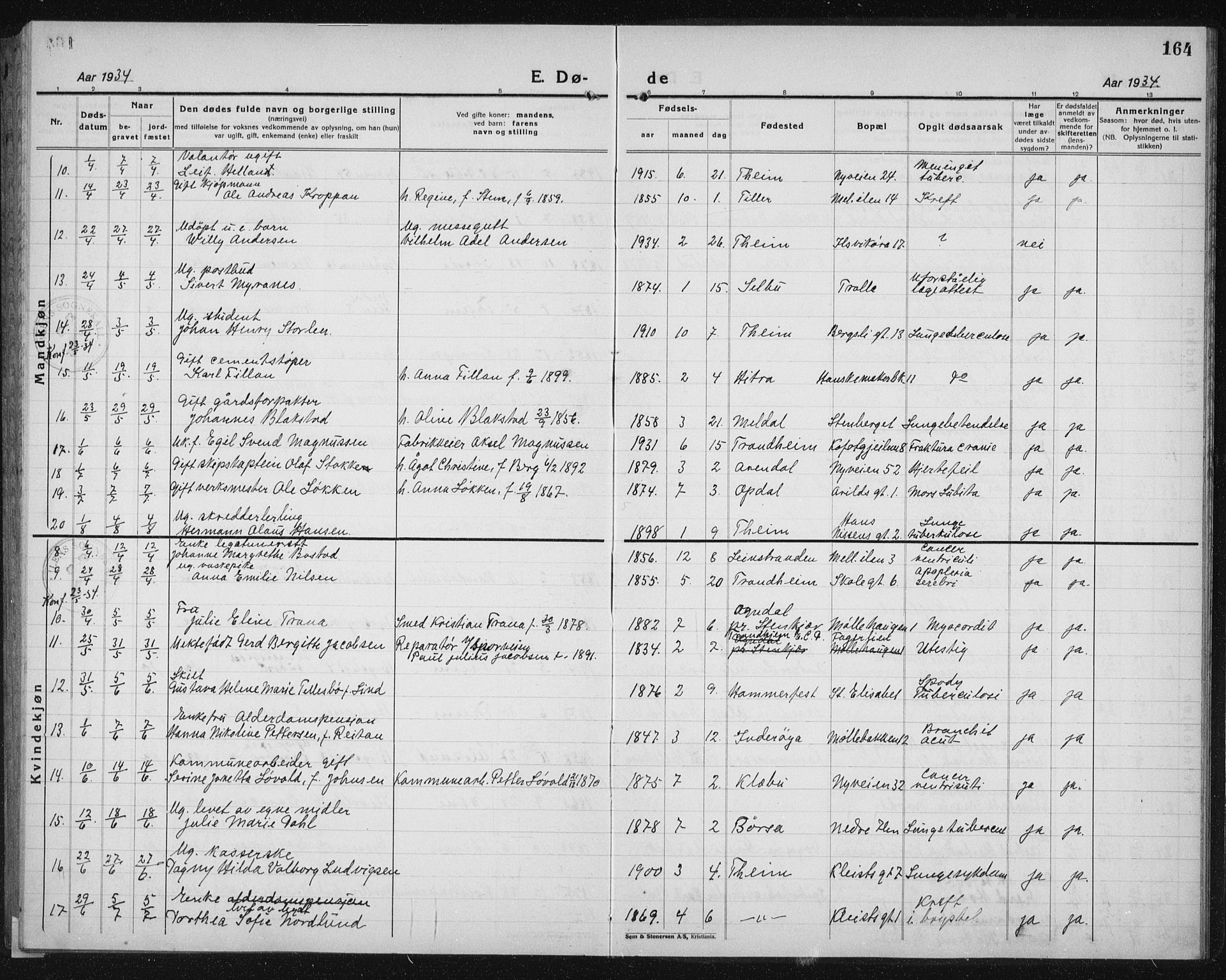 Ministerialprotokoller, klokkerbøker og fødselsregistre - Sør-Trøndelag, SAT/A-1456/603/L0176: Parish register (copy) no. 603C04, 1923-1941, p. 164