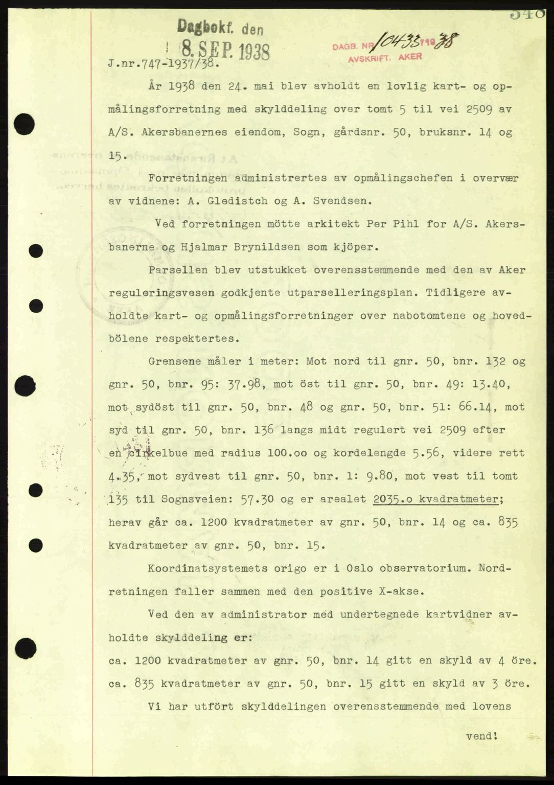 Aker herredsskriveri, SAO/A-10896/G/Gb/Gba/Gbab/L0025: Mortgage book no. A154-155, 1938-1938, Diary no: : 10433/1938