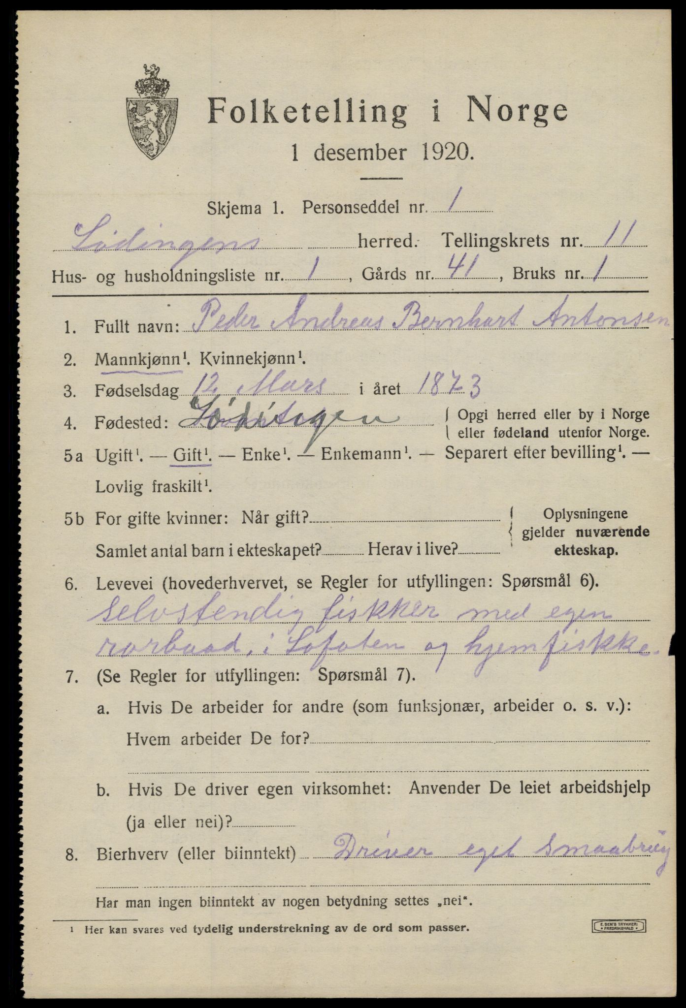 SAT, 1920 census for Lødingen, 1920, p. 6177