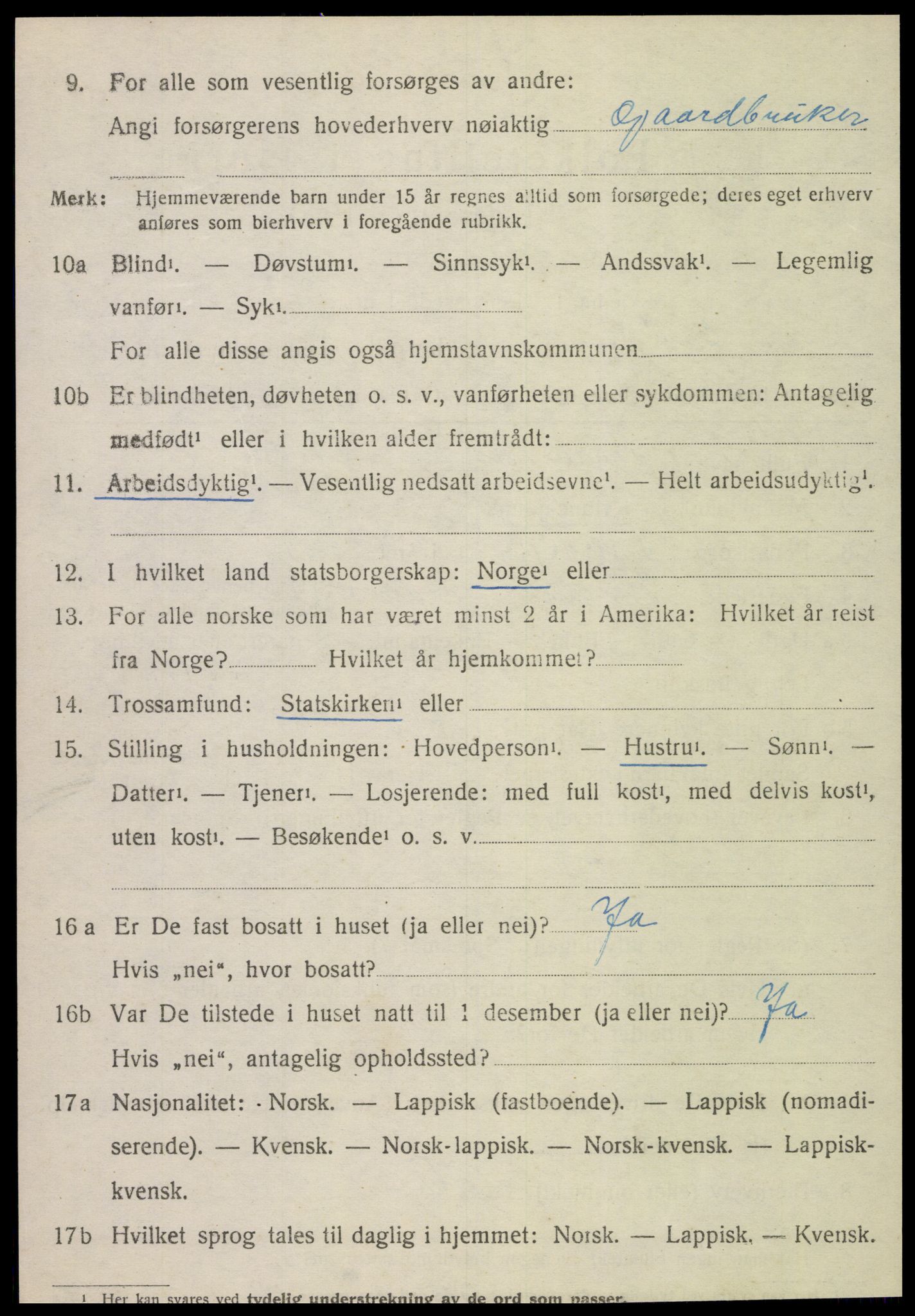 SAT, 1920 census for Kvam, 1920, p. 2026
