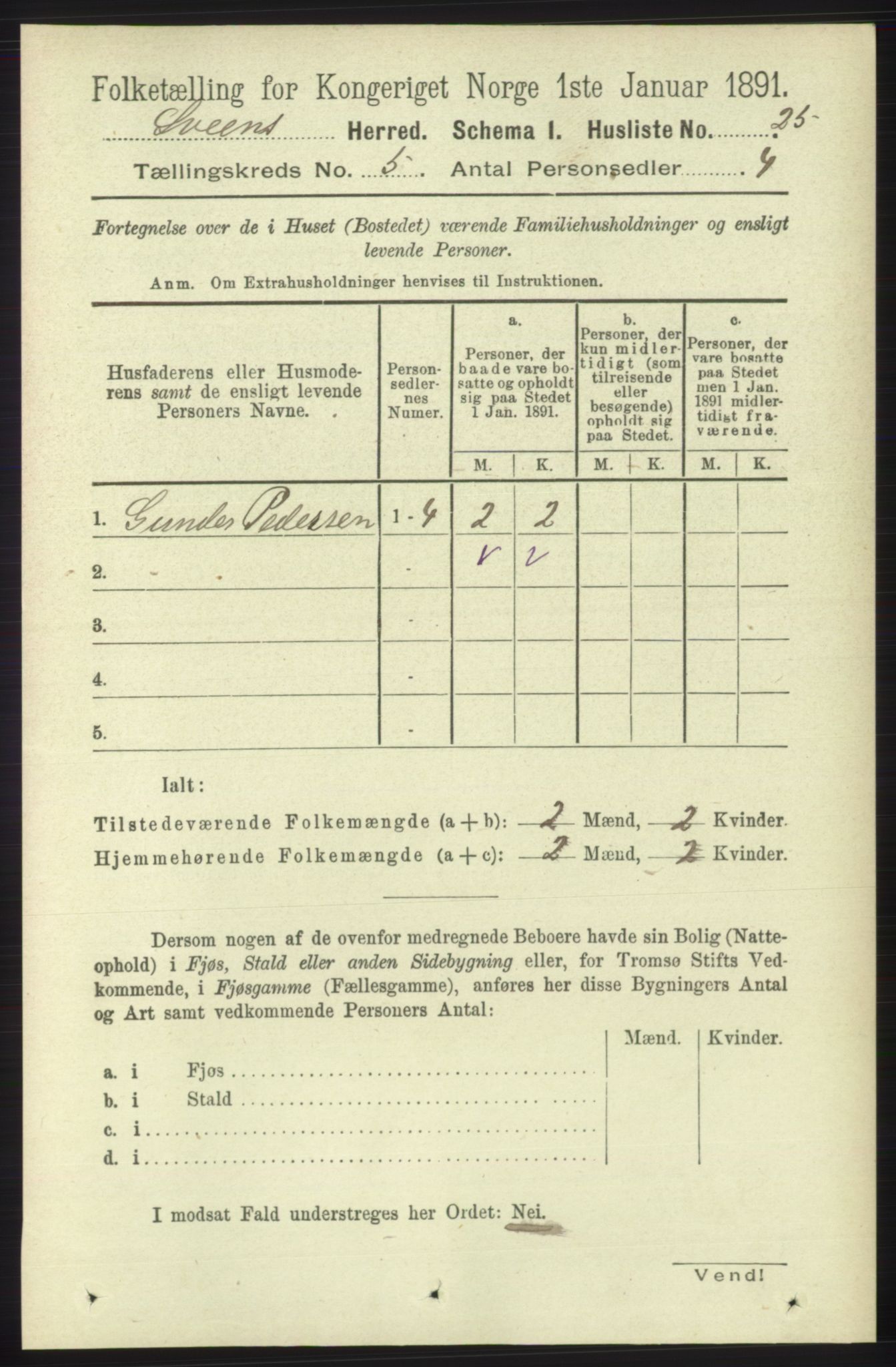 RA, 1891 census for 1216 Sveio, 1891, p. 1435