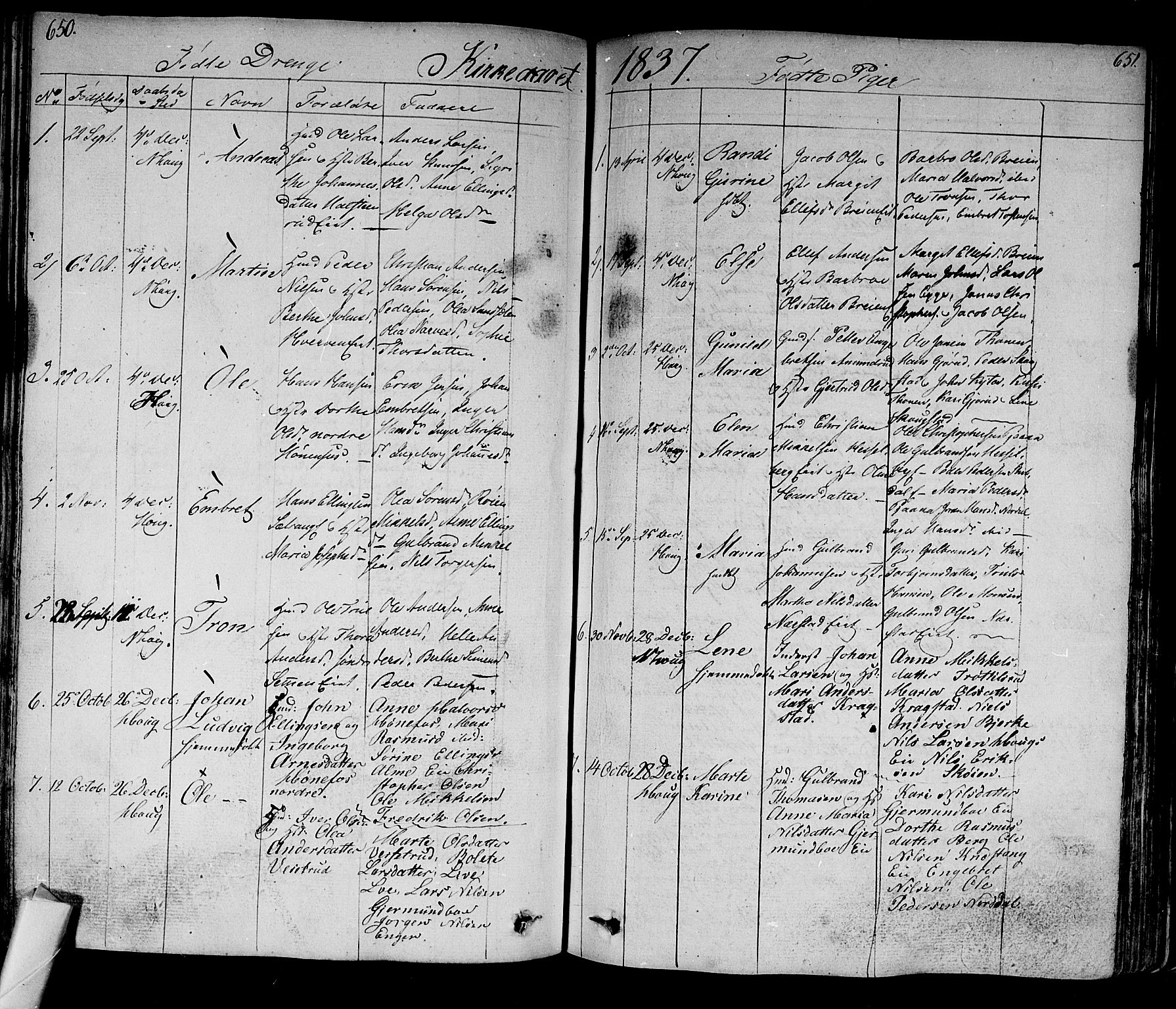 Norderhov kirkebøker, AV/SAKO-A-237/F/Fa/L0009: Parish register (official) no. 9, 1819-1837, p. 650-651