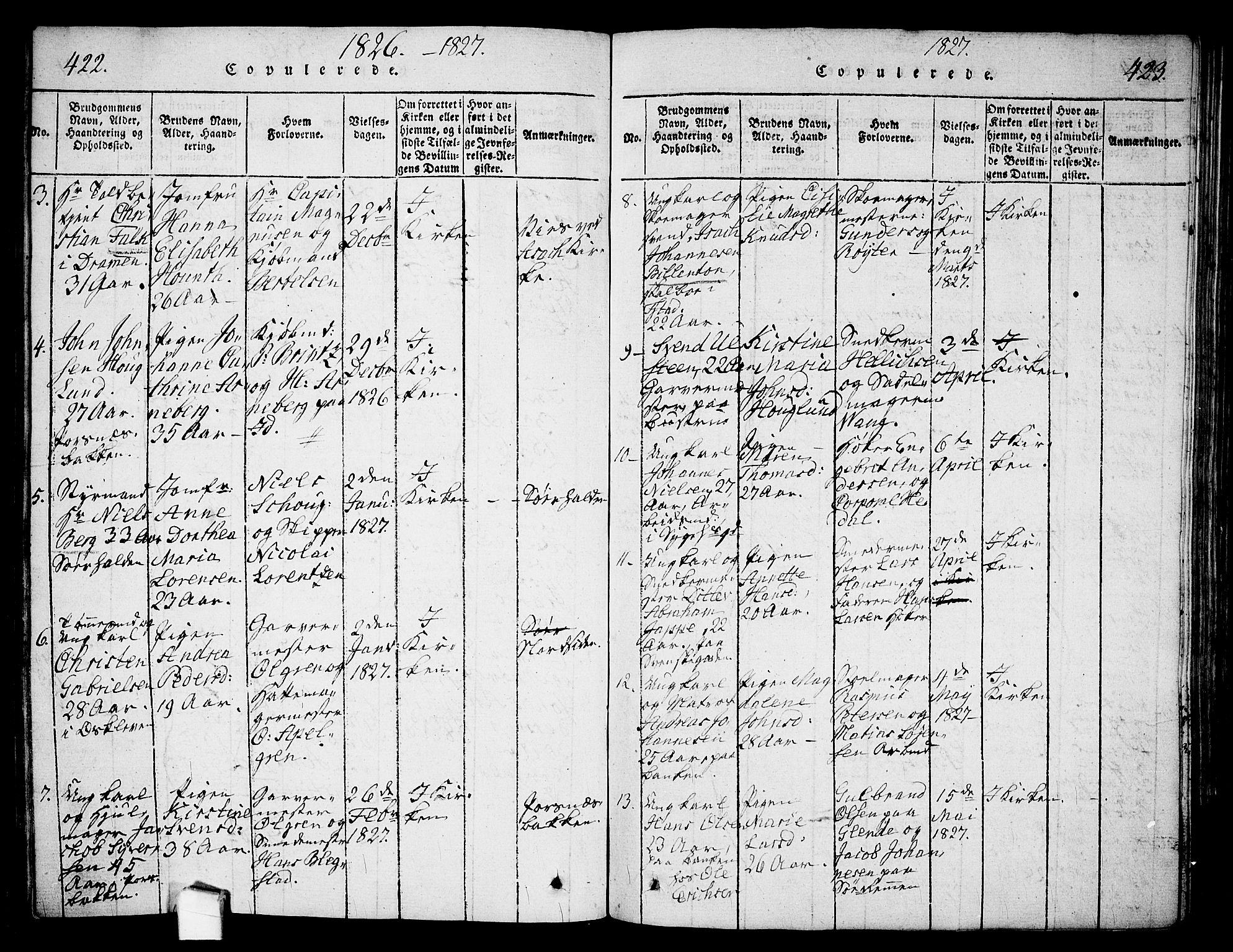 Halden prestekontor Kirkebøker, SAO/A-10909/G/Ga/L0001: Parish register (copy) no. 1, 1815-1833, p. 422-423