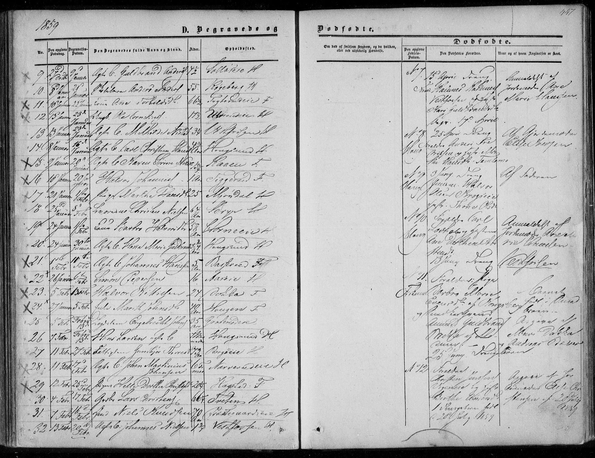 Eiker kirkebøker, AV/SAKO-A-4/F/Fa/L0015b: Parish register (official) no. I 15B, 1854-1860, p. 447