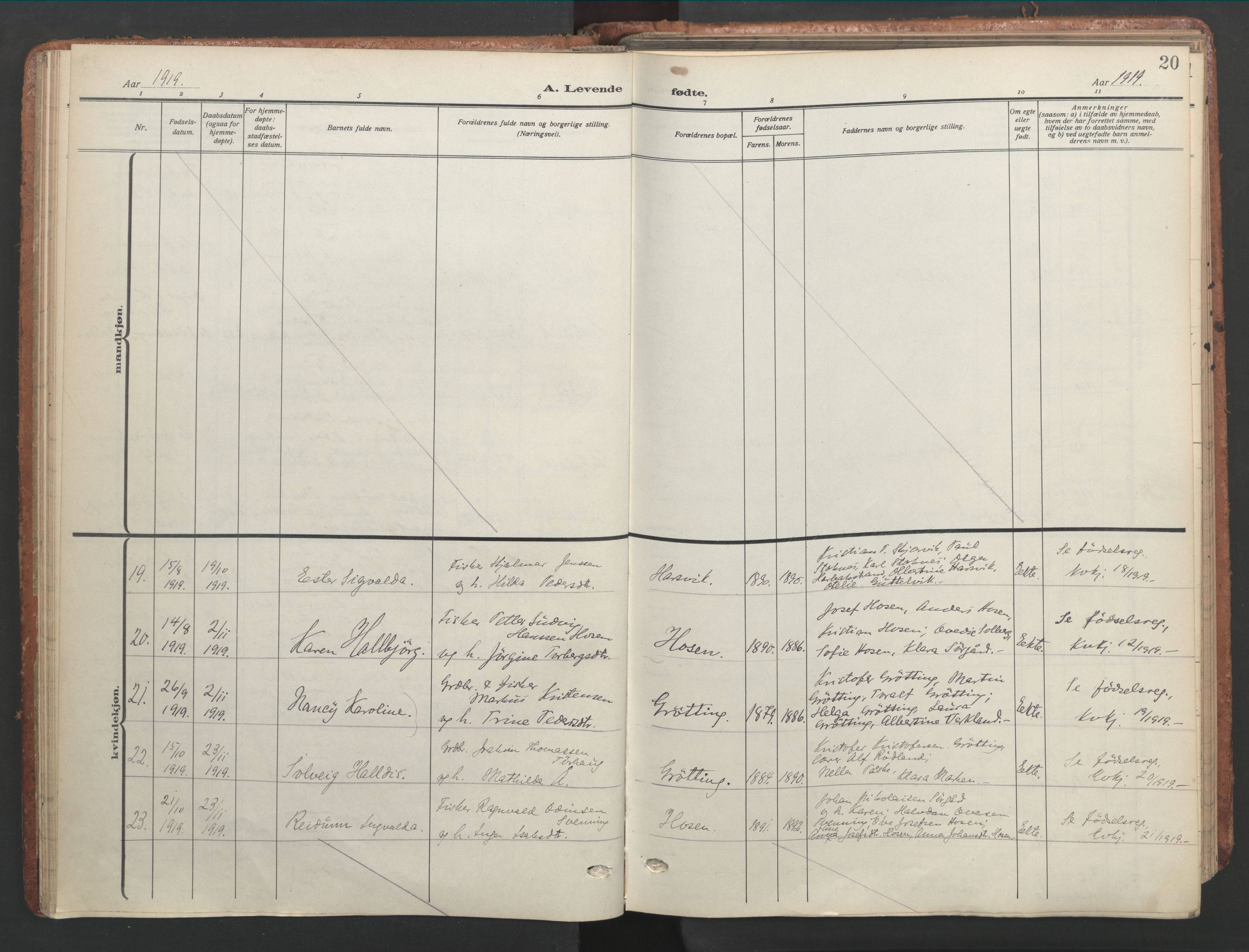 Ministerialprotokoller, klokkerbøker og fødselsregistre - Sør-Trøndelag, SAT/A-1456/656/L0694: Parish register (official) no. 656A03, 1914-1931, p. 20