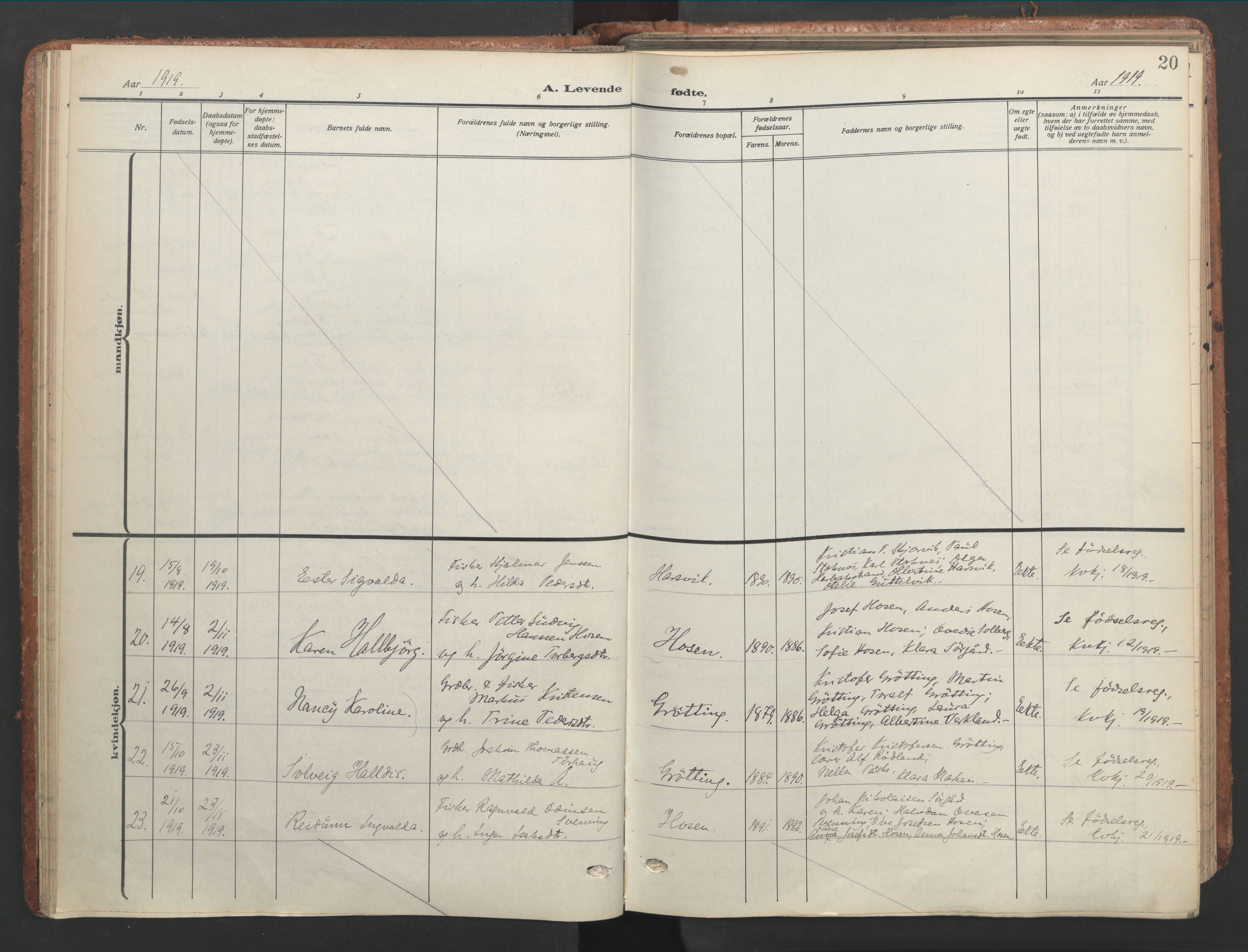 Ministerialprotokoller, klokkerbøker og fødselsregistre - Sør-Trøndelag, AV/SAT-A-1456/656/L0694: Parish register (official) no. 656A03, 1914-1931, p. 20